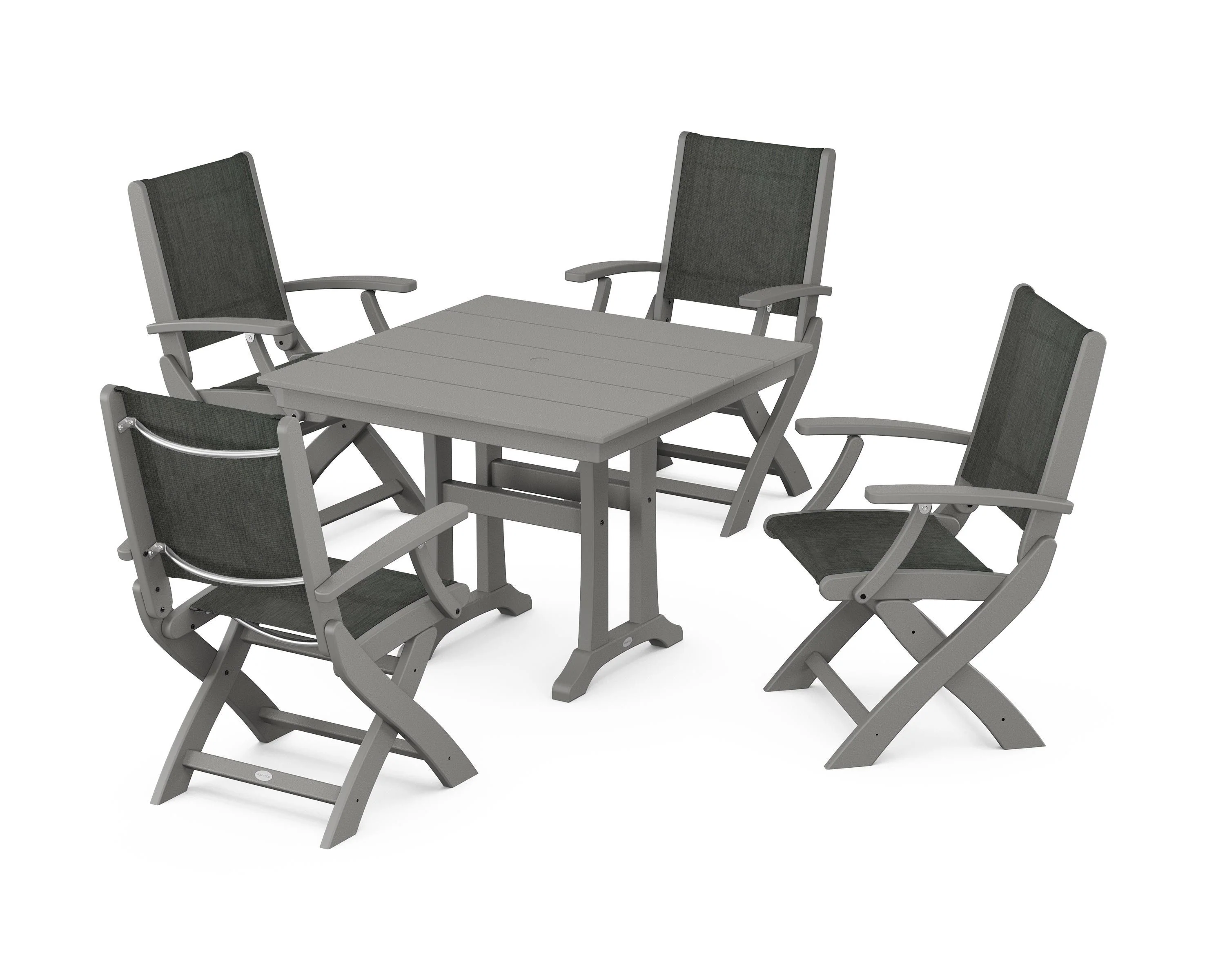 Coastal Folding Chair 5-Piece Farmhouse Dining Set With Trestle Legs - Image 57