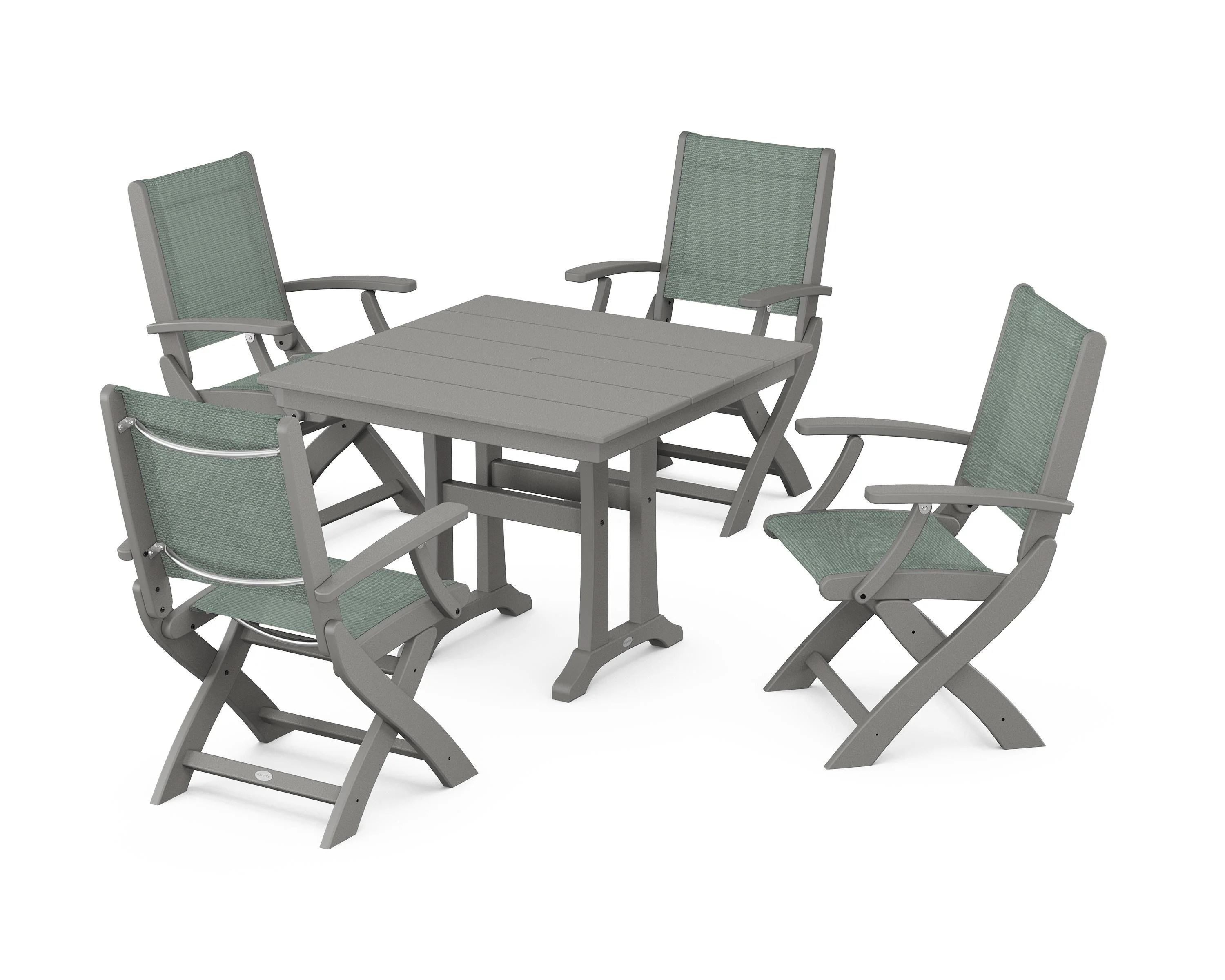 Coastal Folding Chair 5-Piece Farmhouse Dining Set With Trestle Legs - Image 60