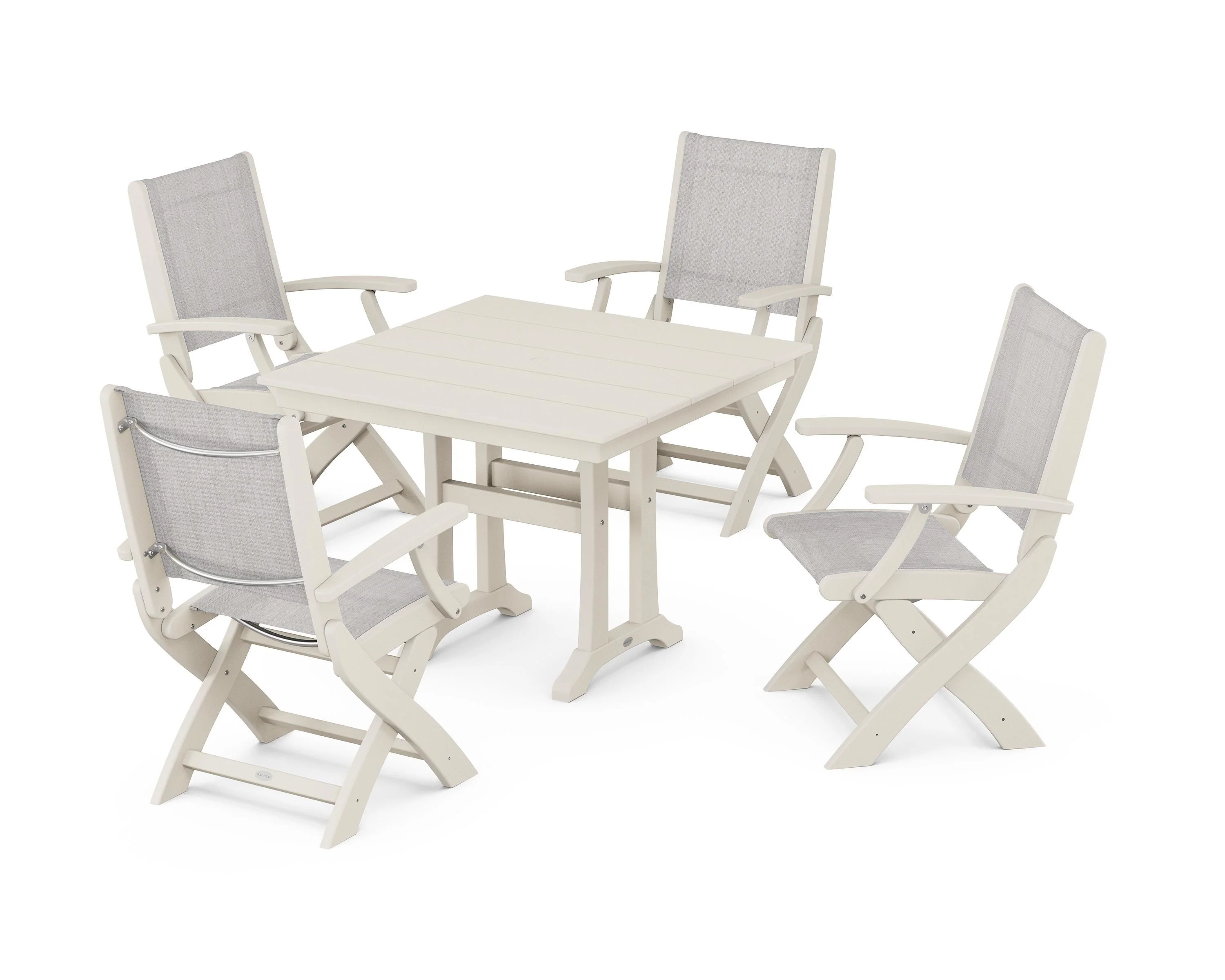 Coastal Folding Chair 5-Piece Farmhouse Dining Set With Trestle Legs - Image 79
