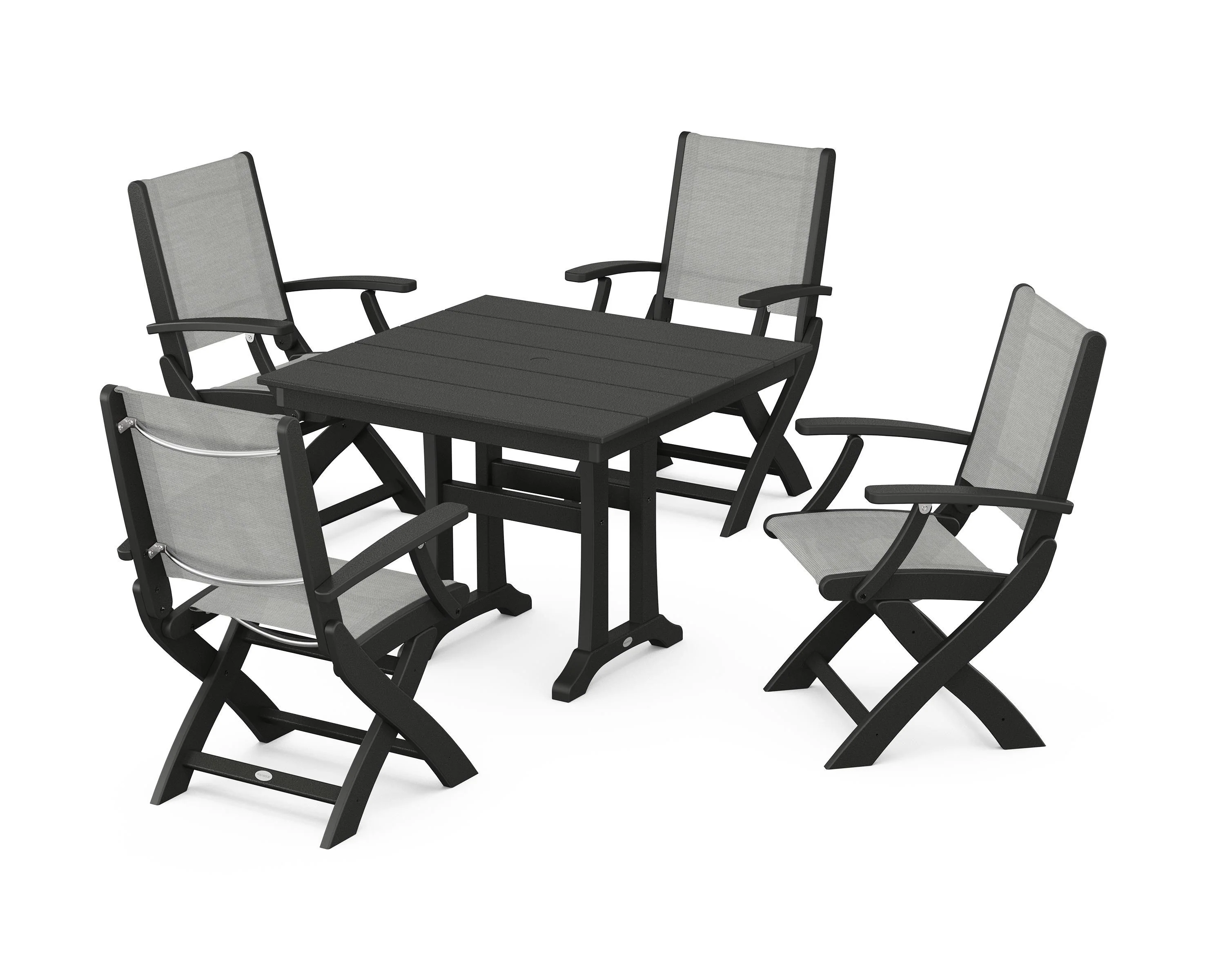 Coastal Folding Chair 5-Piece Farmhouse Dining Set With Trestle Legs - Image 80