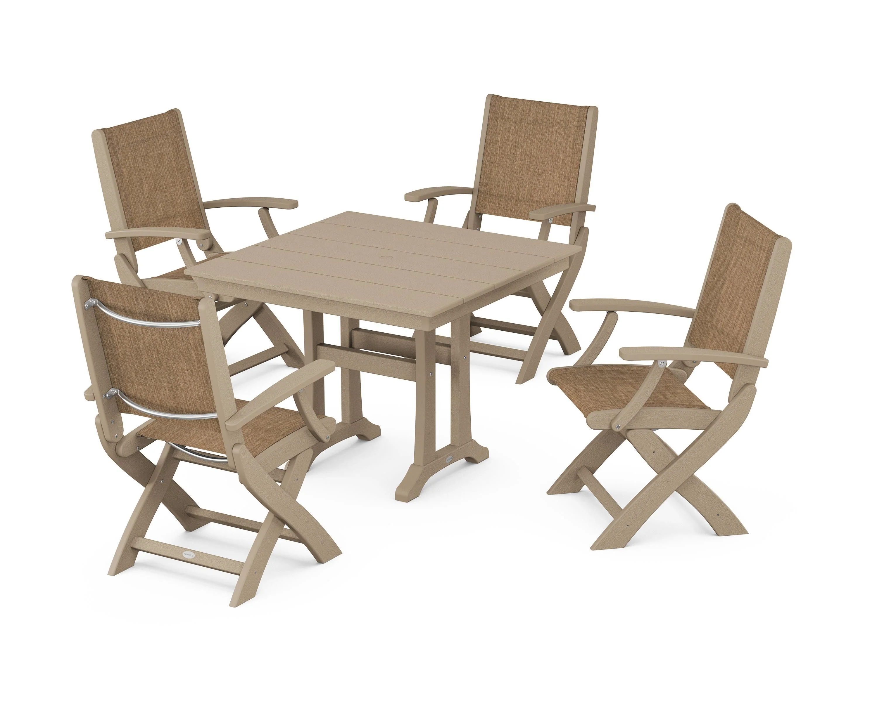 Coastal Folding Chair 5-Piece Farmhouse Dining Set With Trestle Legs - Image 9