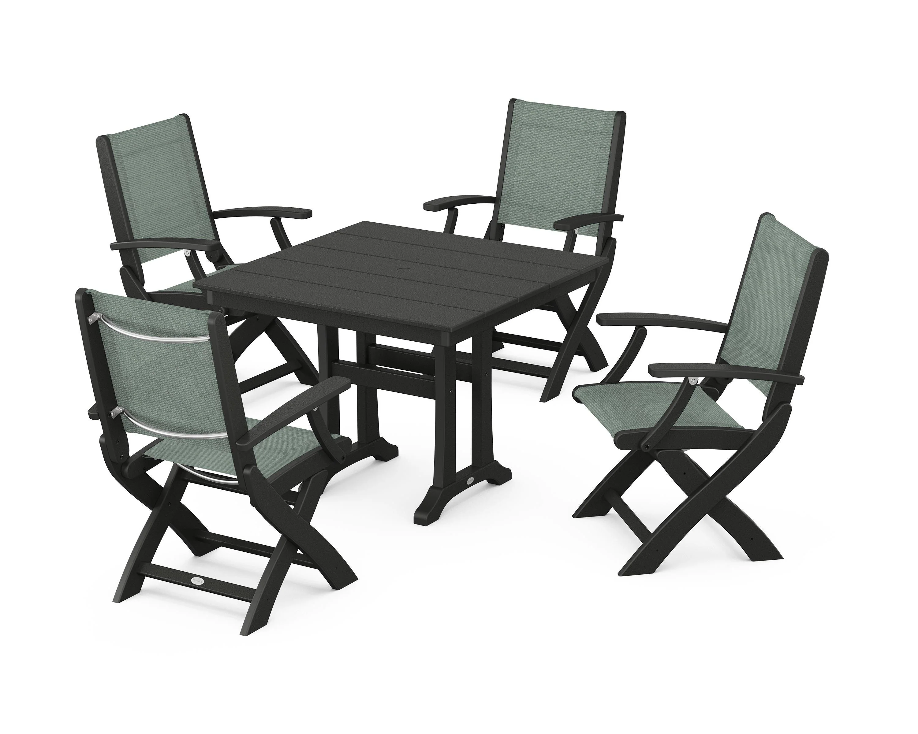 Coastal Folding Chair 5-Piece Farmhouse Dining Set With Trestle Legs - Image 92