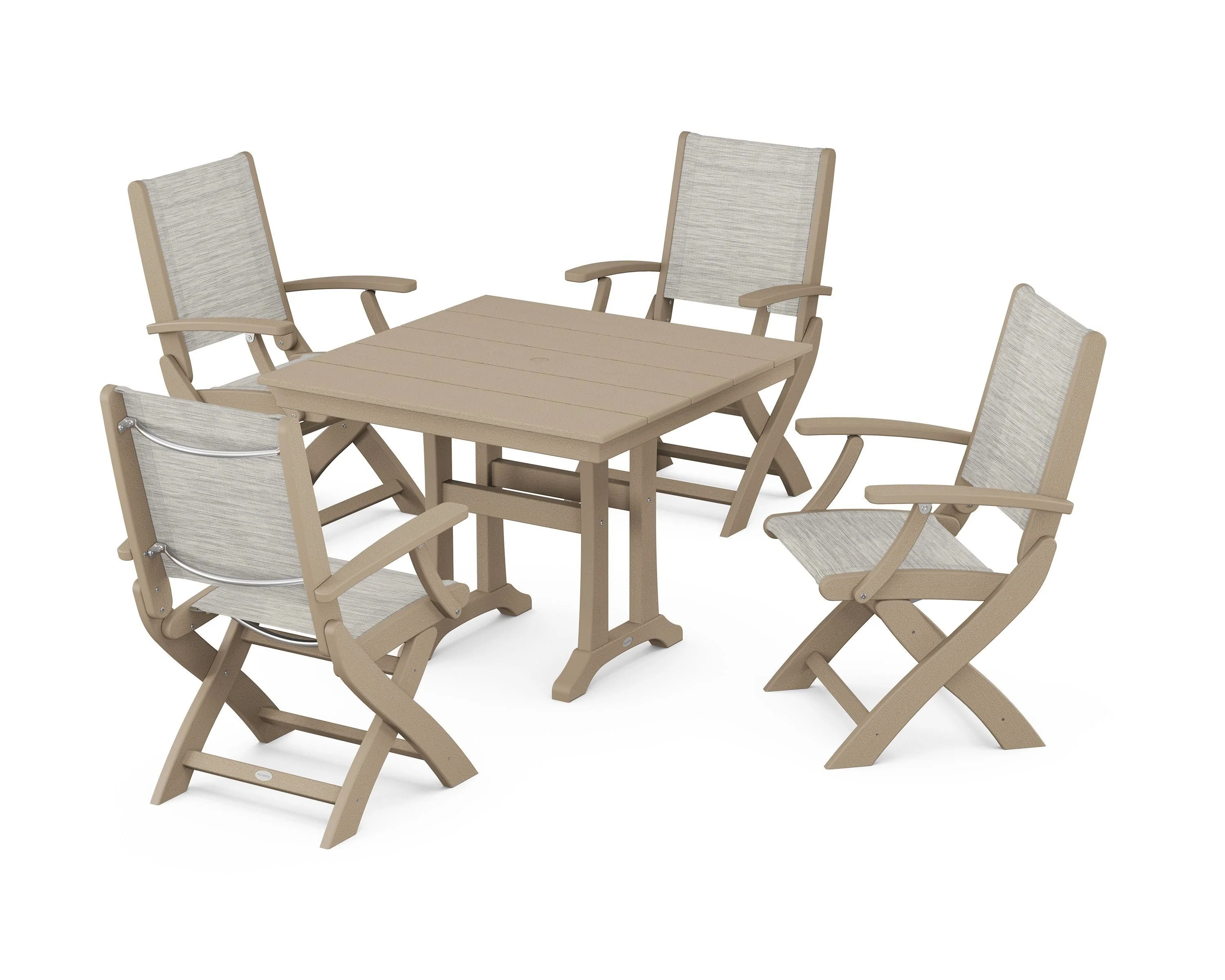 Coastal Folding Chair 5-Piece Farmhouse Dining Set With Trestle Legs - Image 93