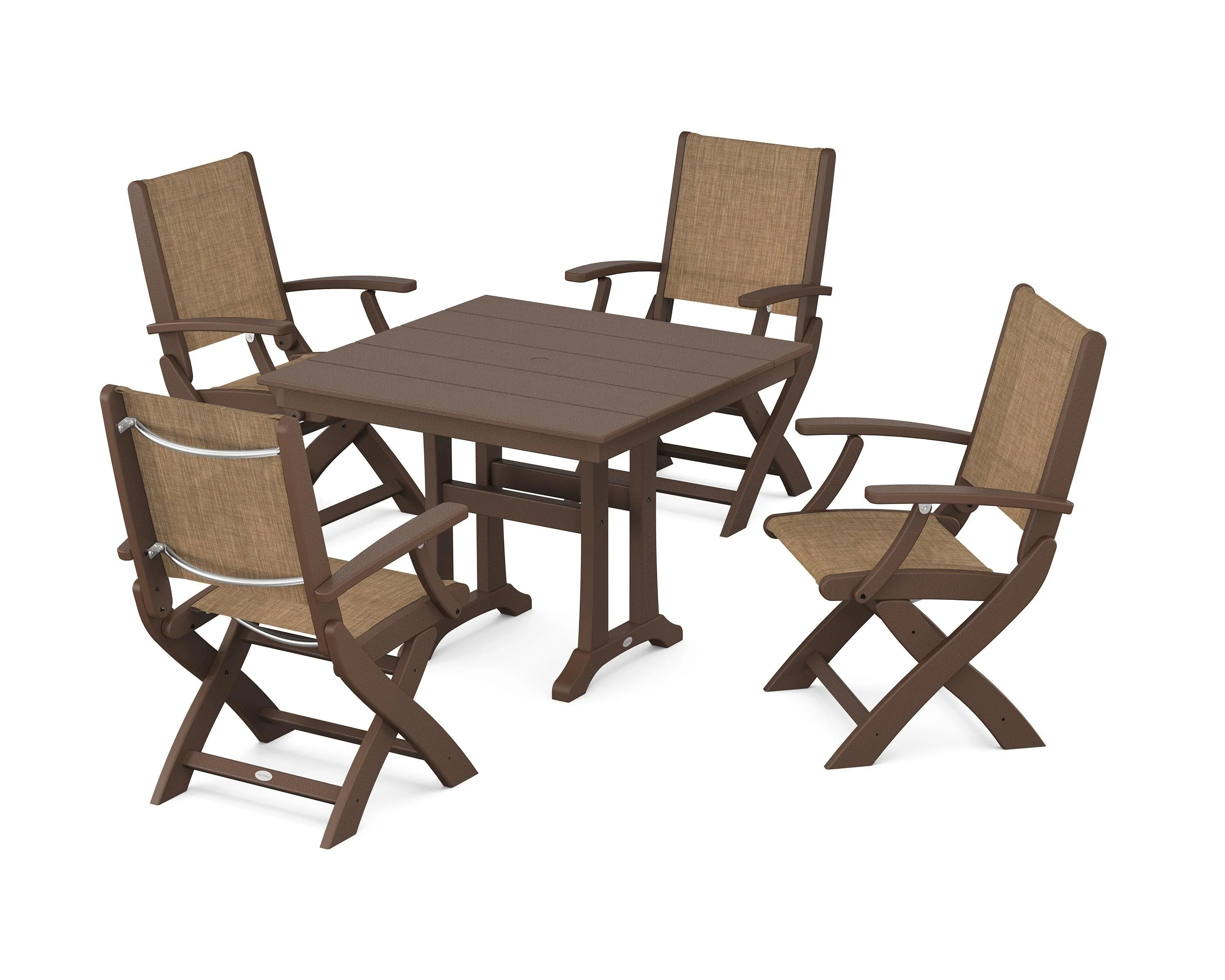 Coastal Folding Chair 5-Piece Farmhouse Dining Set With Trestle Legs - Image 97