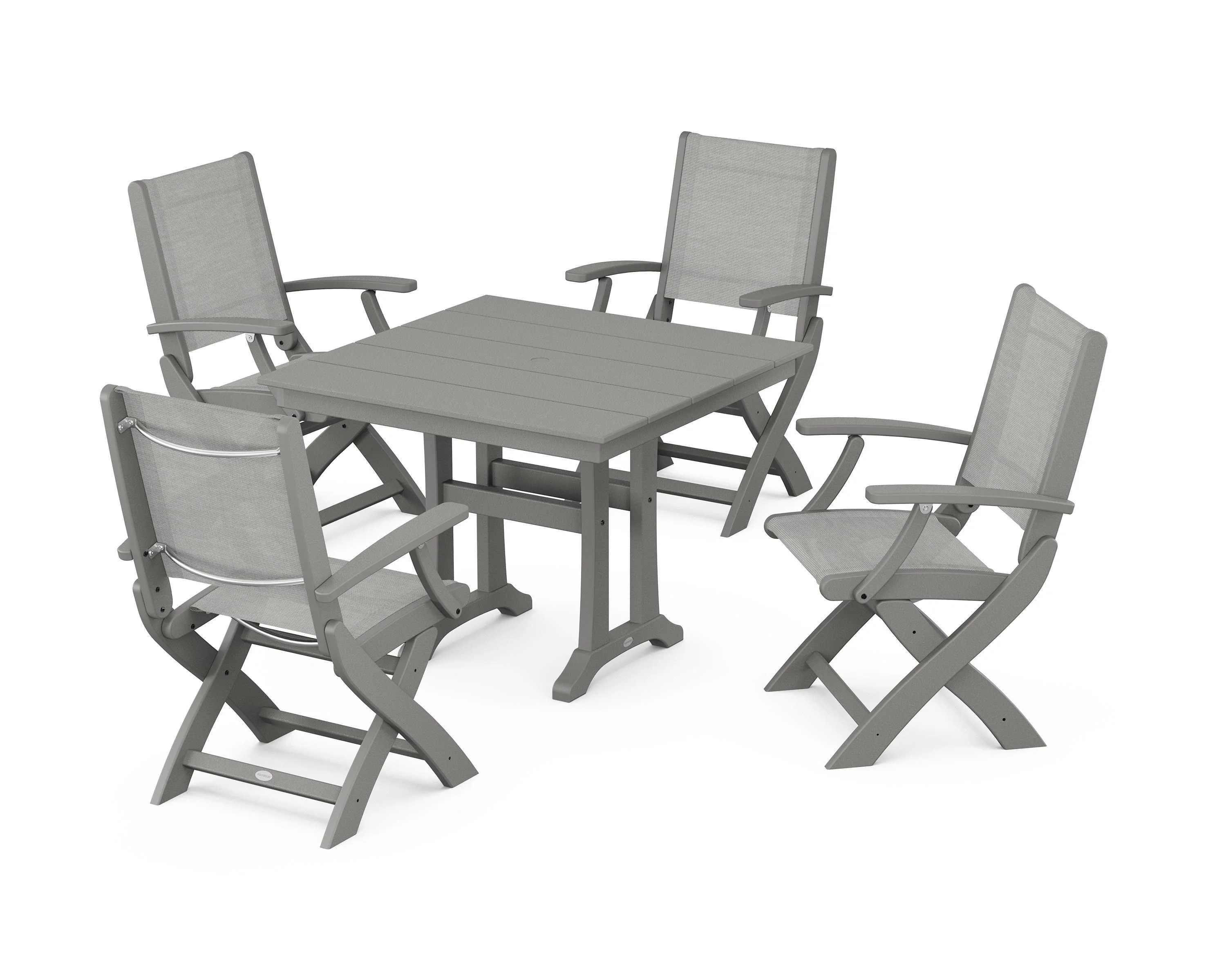 Coastal Folding Chair 5-Piece Farmhouse Dining Set With Trestle Legs - Image 99