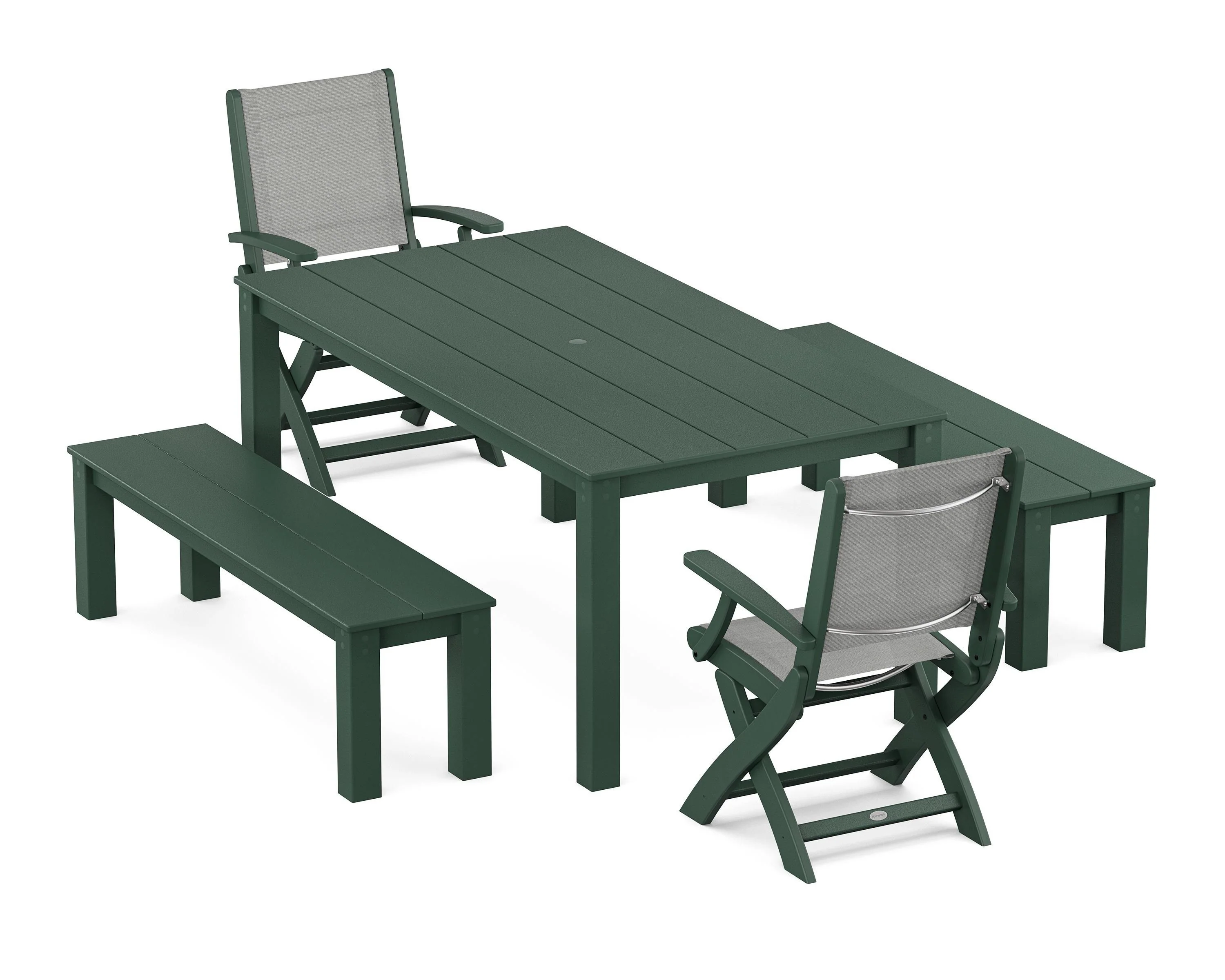 Coastal Folding Chair 5-Piece Parsons Dining Set with Benches - Image 10