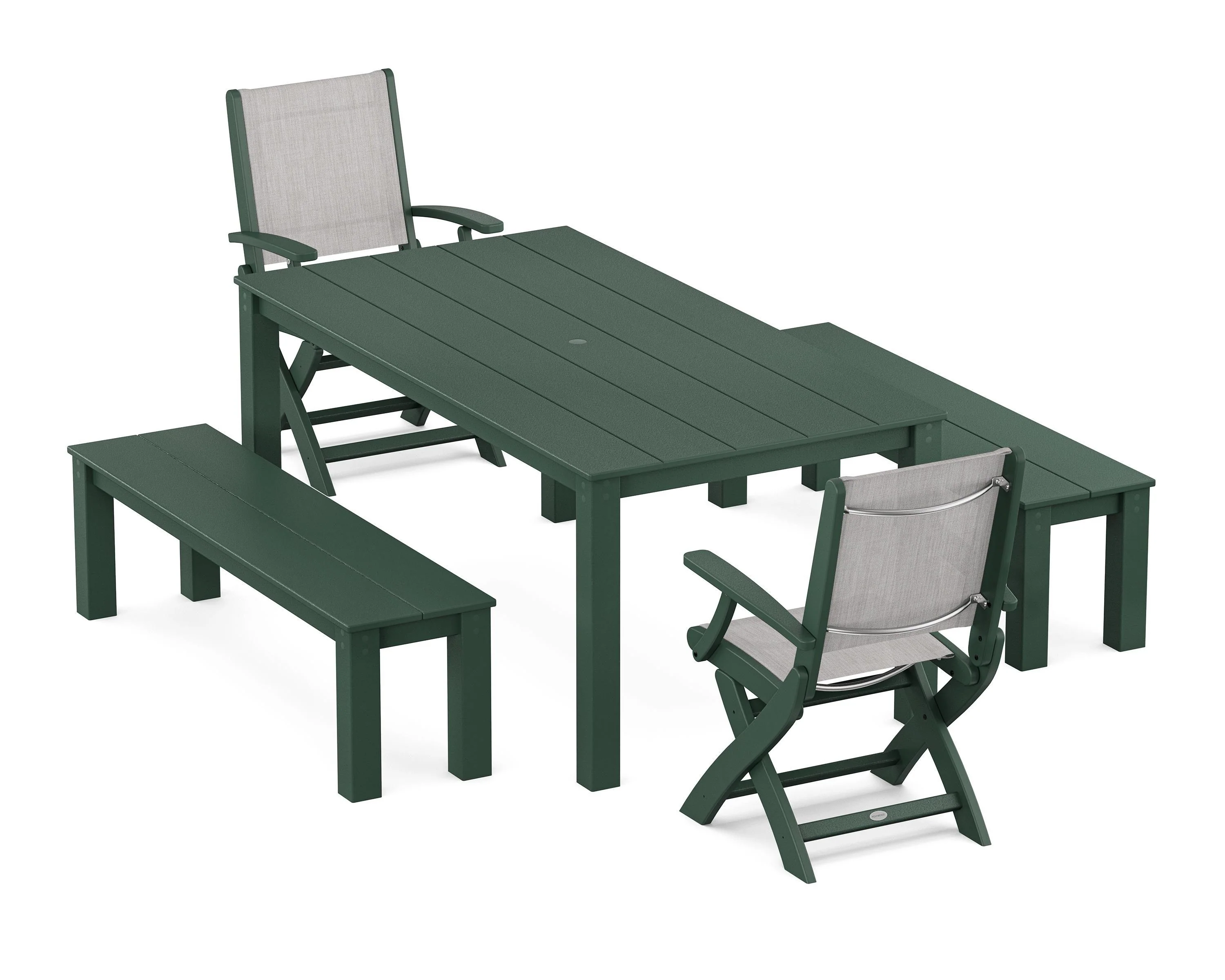 Coastal Folding Chair 5-Piece Parsons Dining Set with Benches - Image 11