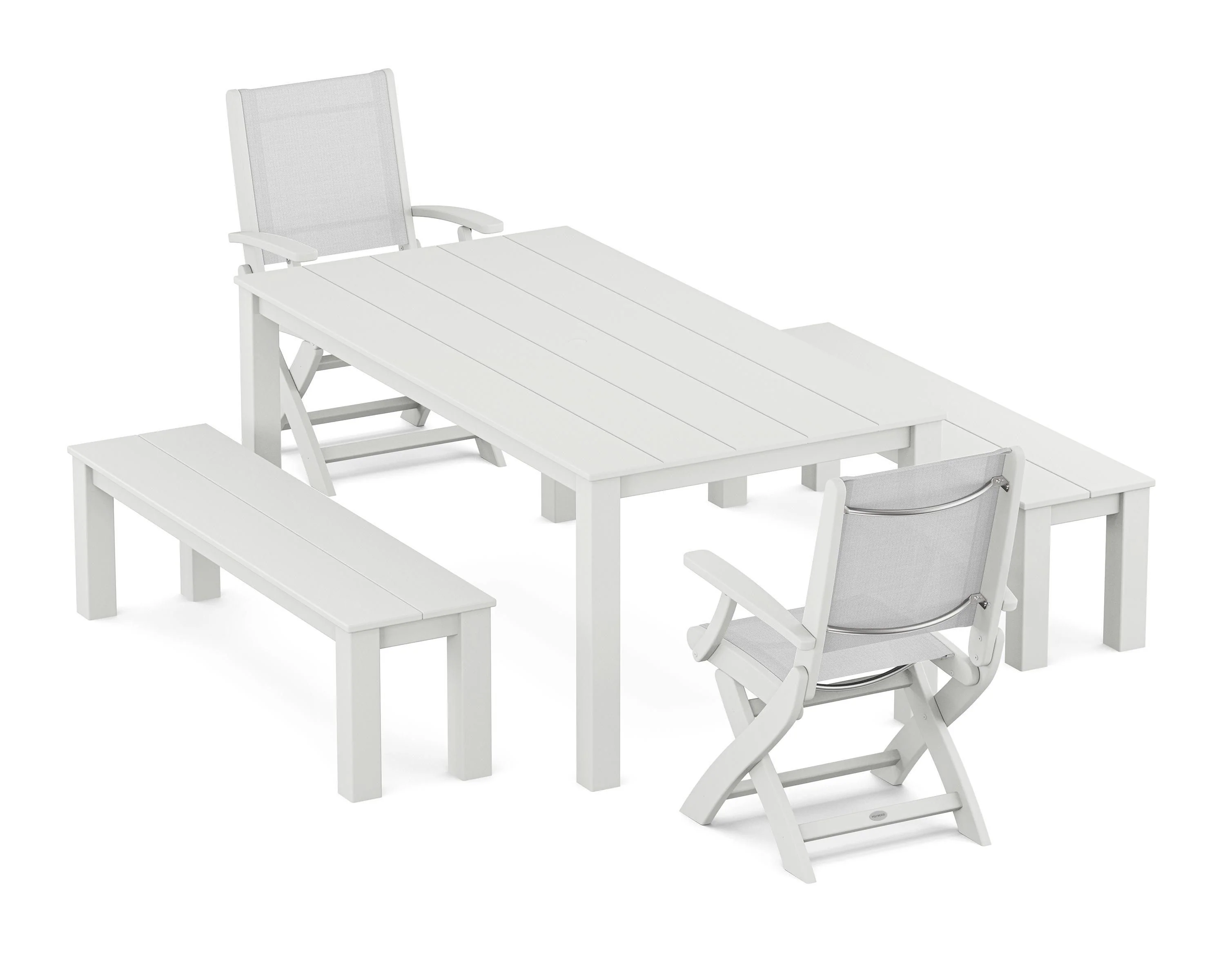 Coastal Folding Chair 5-Piece Parsons Dining Set with Benches - Image 12