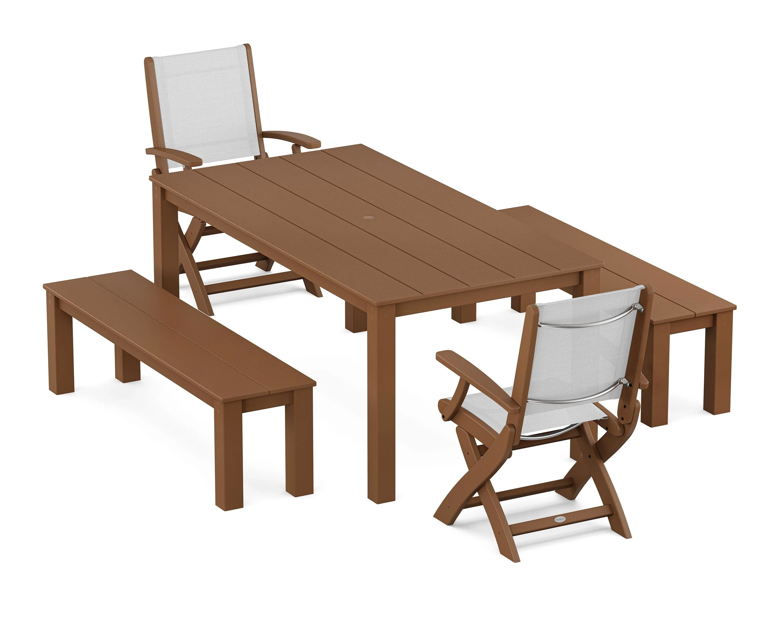 Coastal Folding Chair 5-Piece Parsons Dining Set with Benches - Image 13