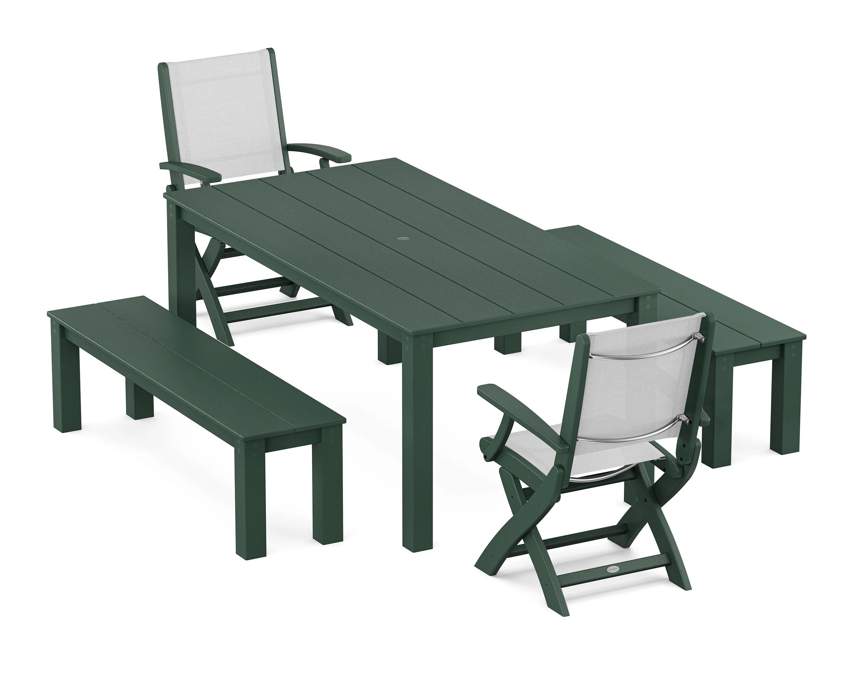 Coastal Folding Chair 5-Piece Parsons Dining Set with Benches - Image 14