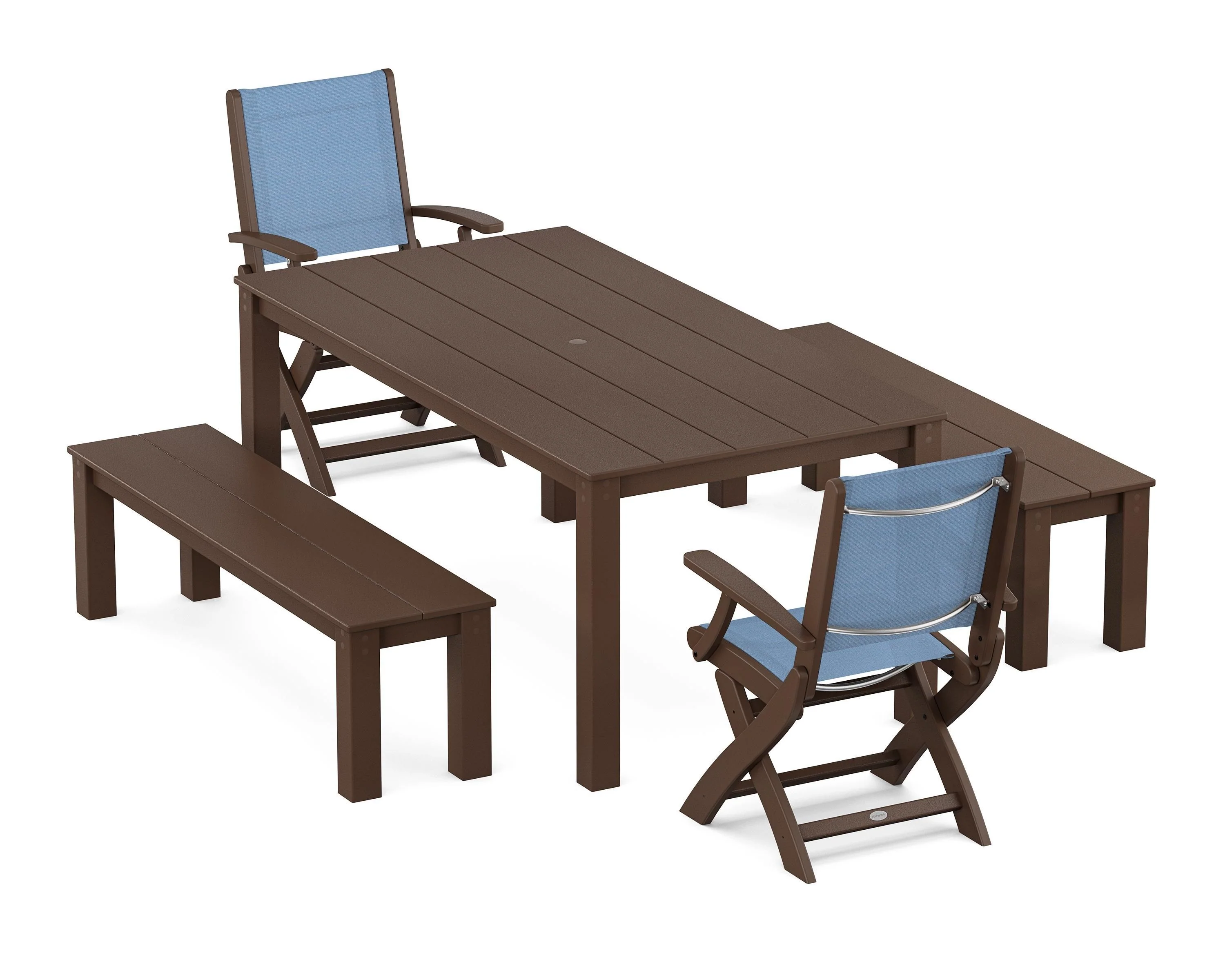 Coastal Folding Chair 5-Piece Parsons Dining Set with Benches - Image 15