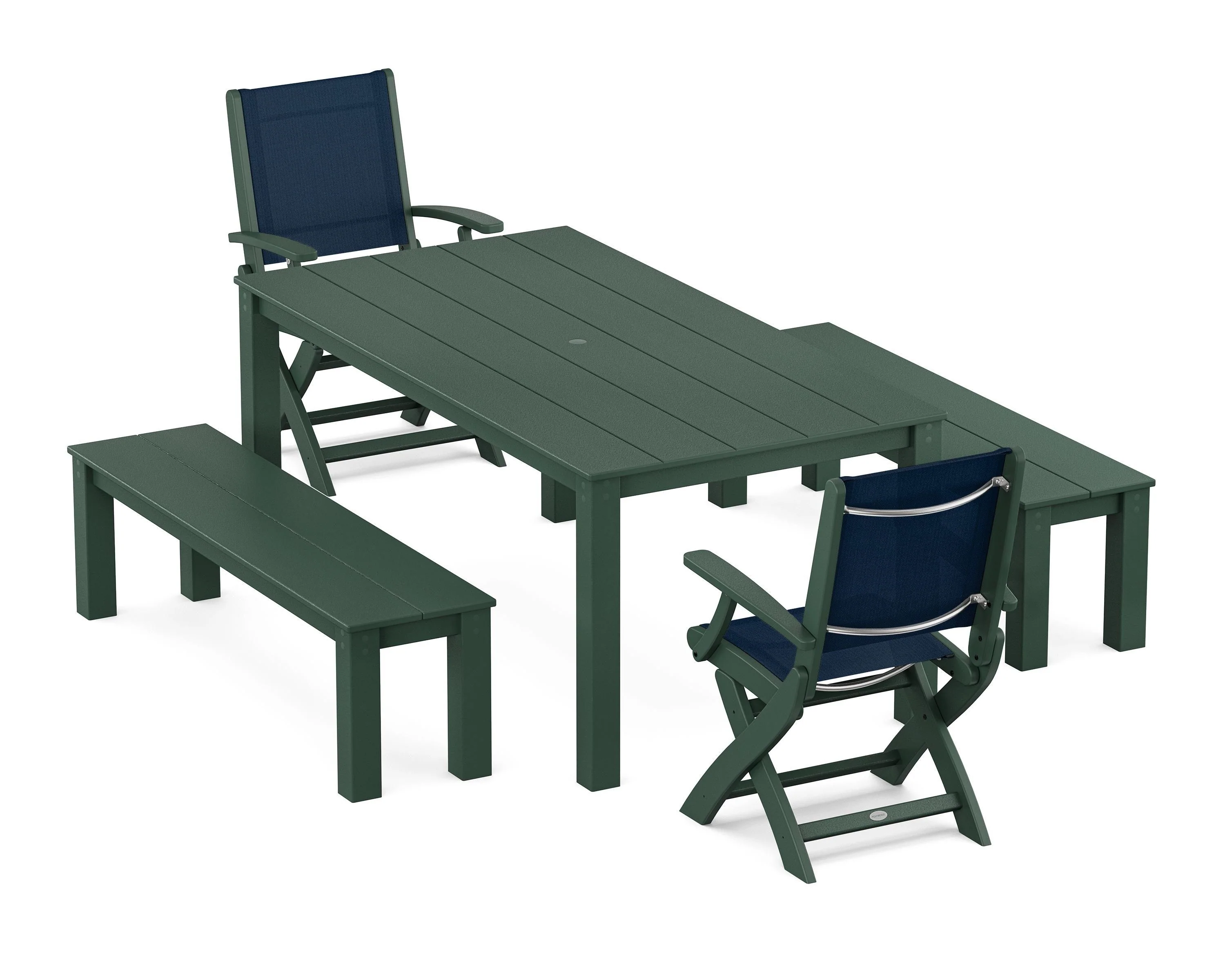 Coastal Folding Chair 5-Piece Parsons Dining Set with Benches - Image 16