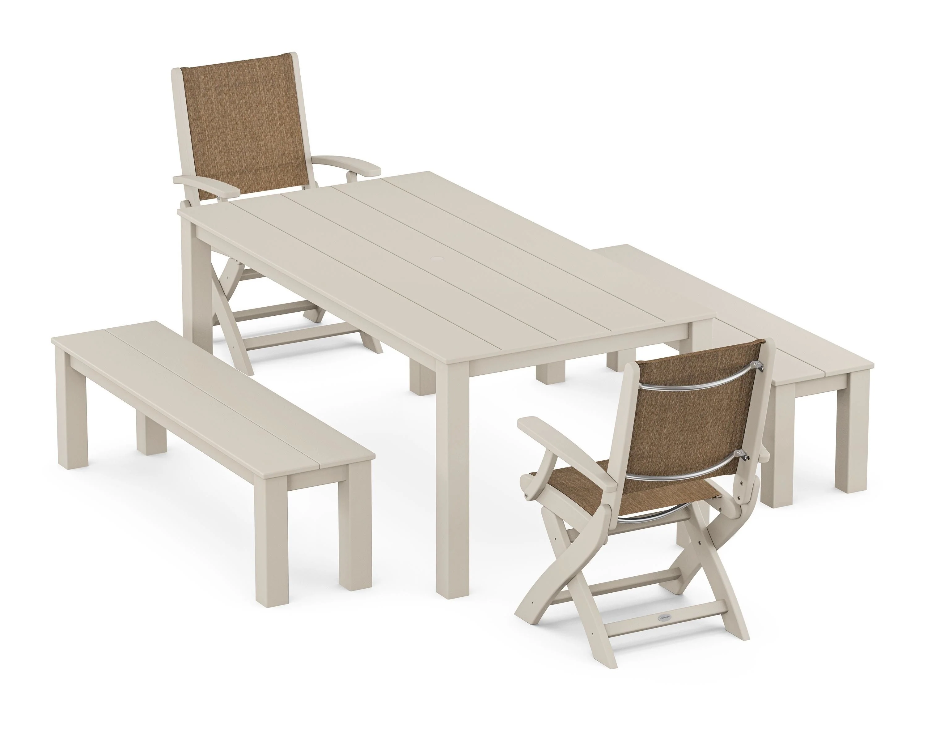 Coastal Folding Chair 5-Piece Parsons Dining Set with Benches - Image 18