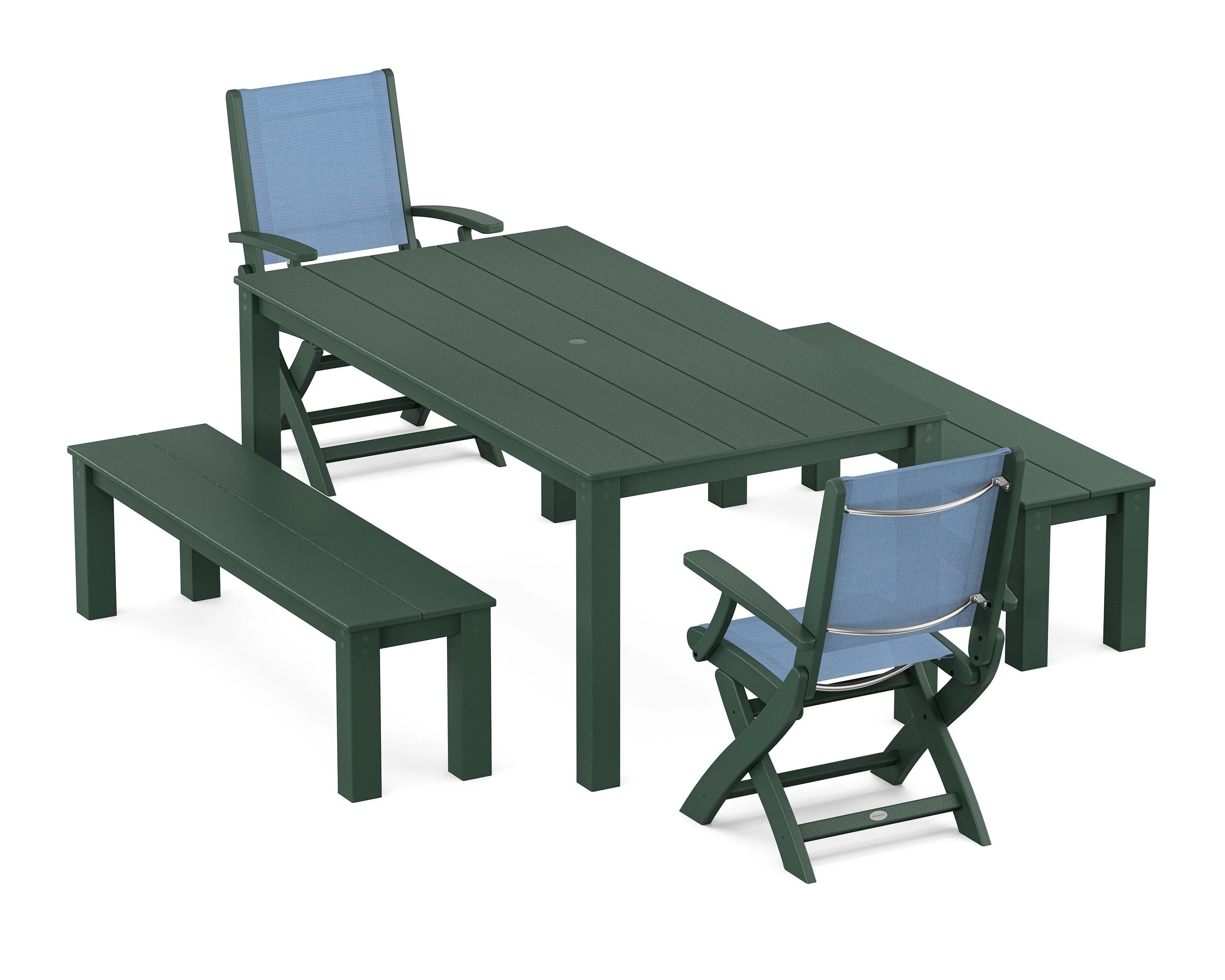 Coastal Folding Chair 5-Piece Parsons Dining Set with Benches - Image 19