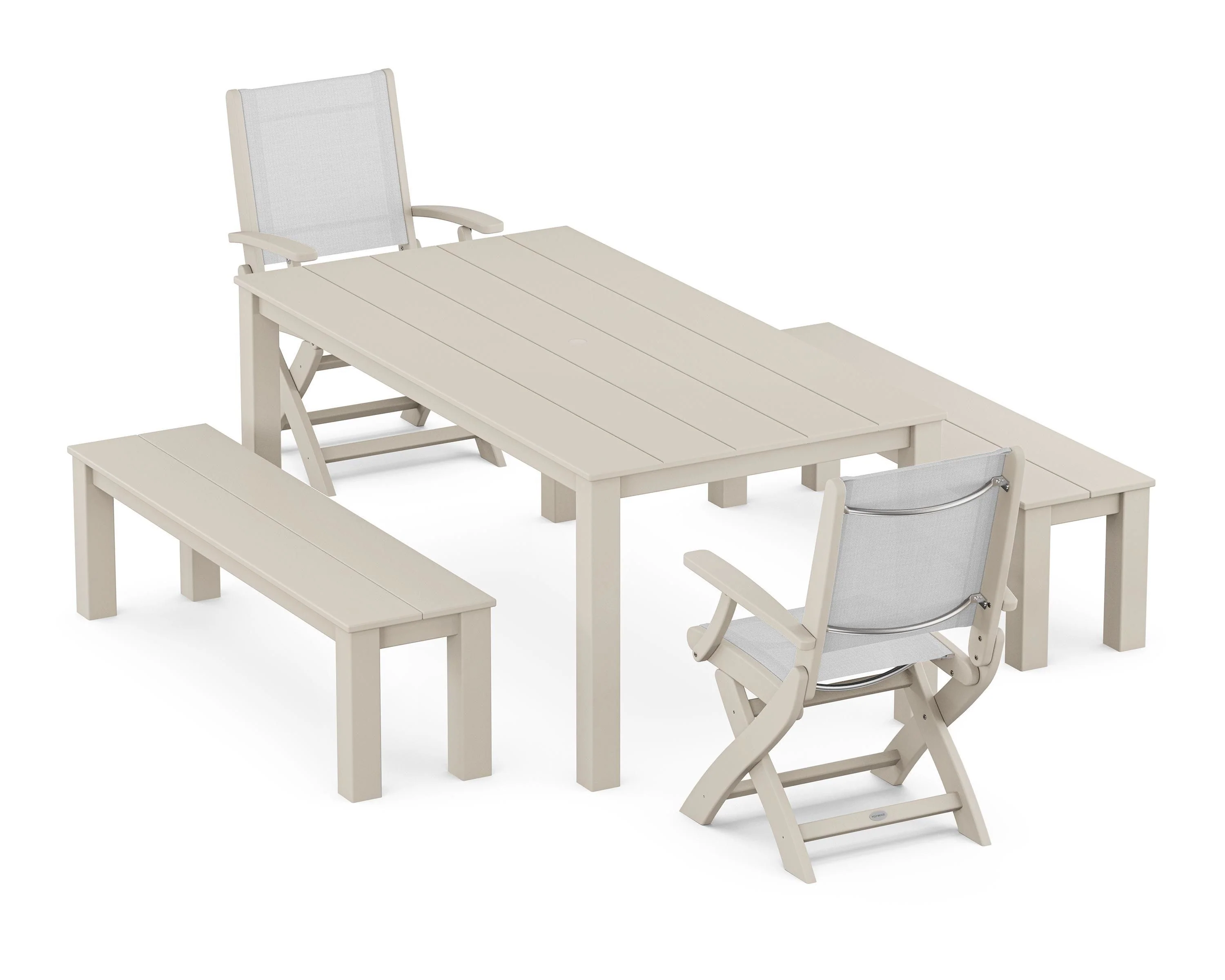 Coastal Folding Chair 5-Piece Parsons Dining Set with Benches - Image 20
