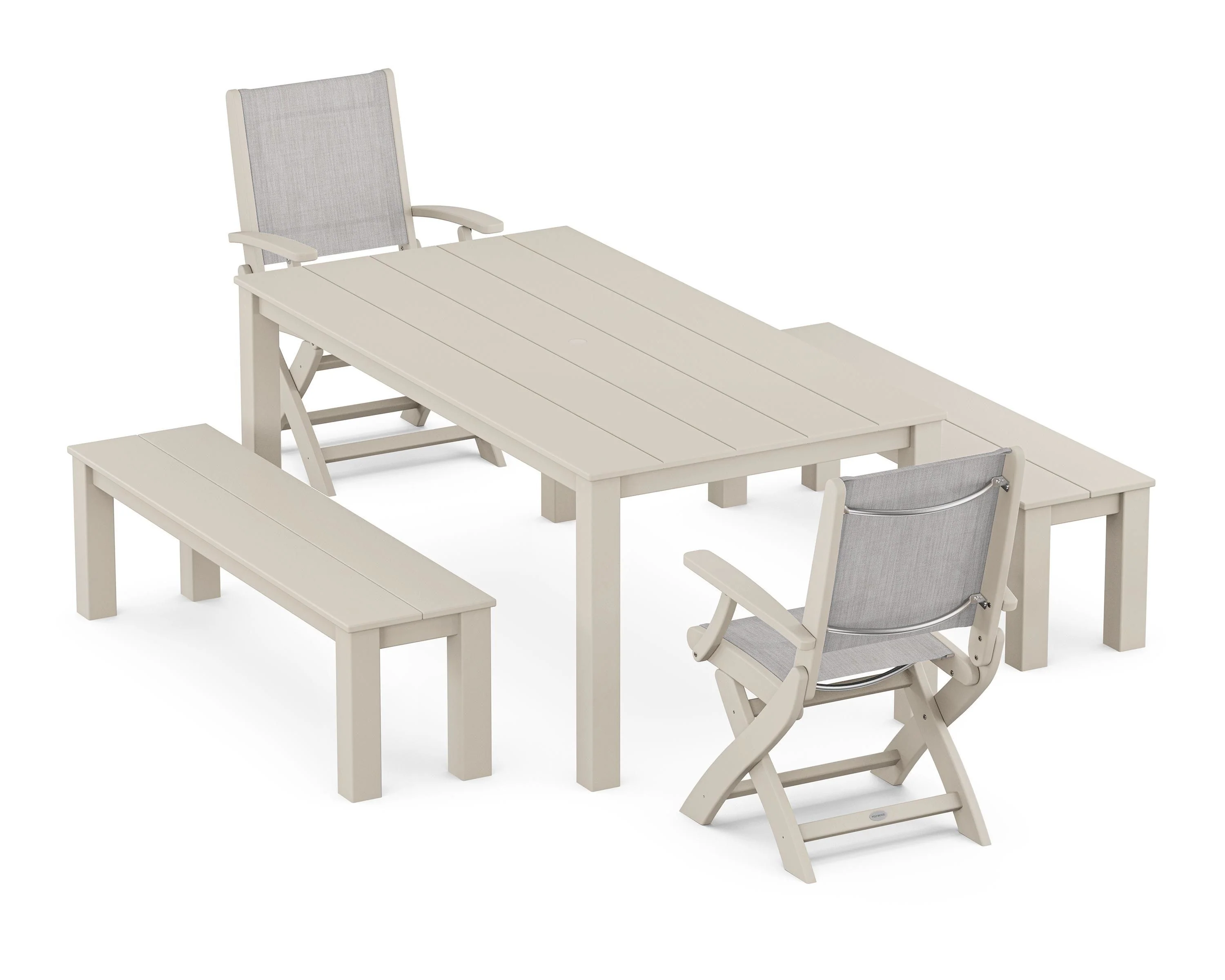Coastal Folding Chair 5-Piece Parsons Dining Set with Benches - Image 21
