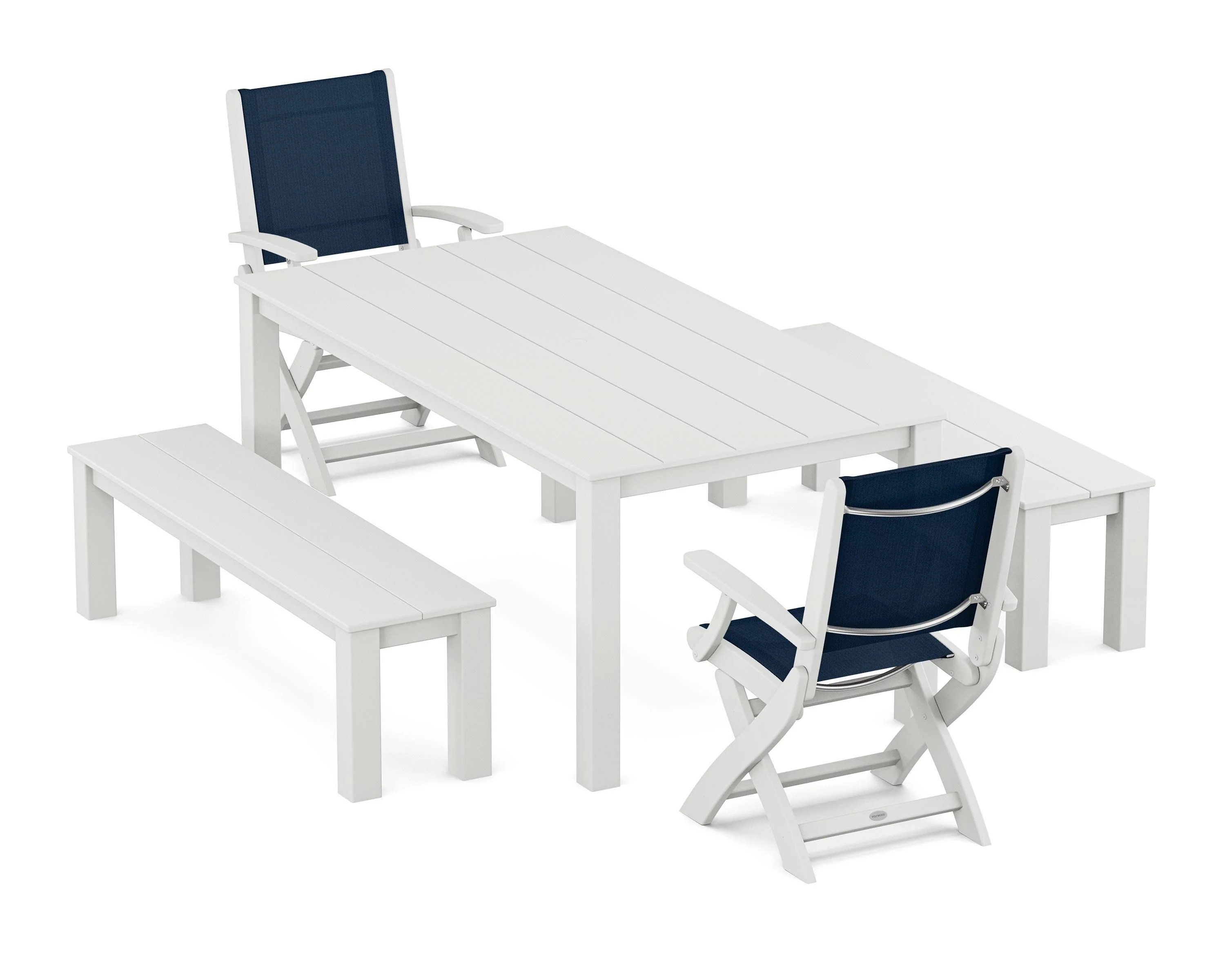Coastal Folding Chair 5-Piece Parsons Dining Set with Benches - Image 22