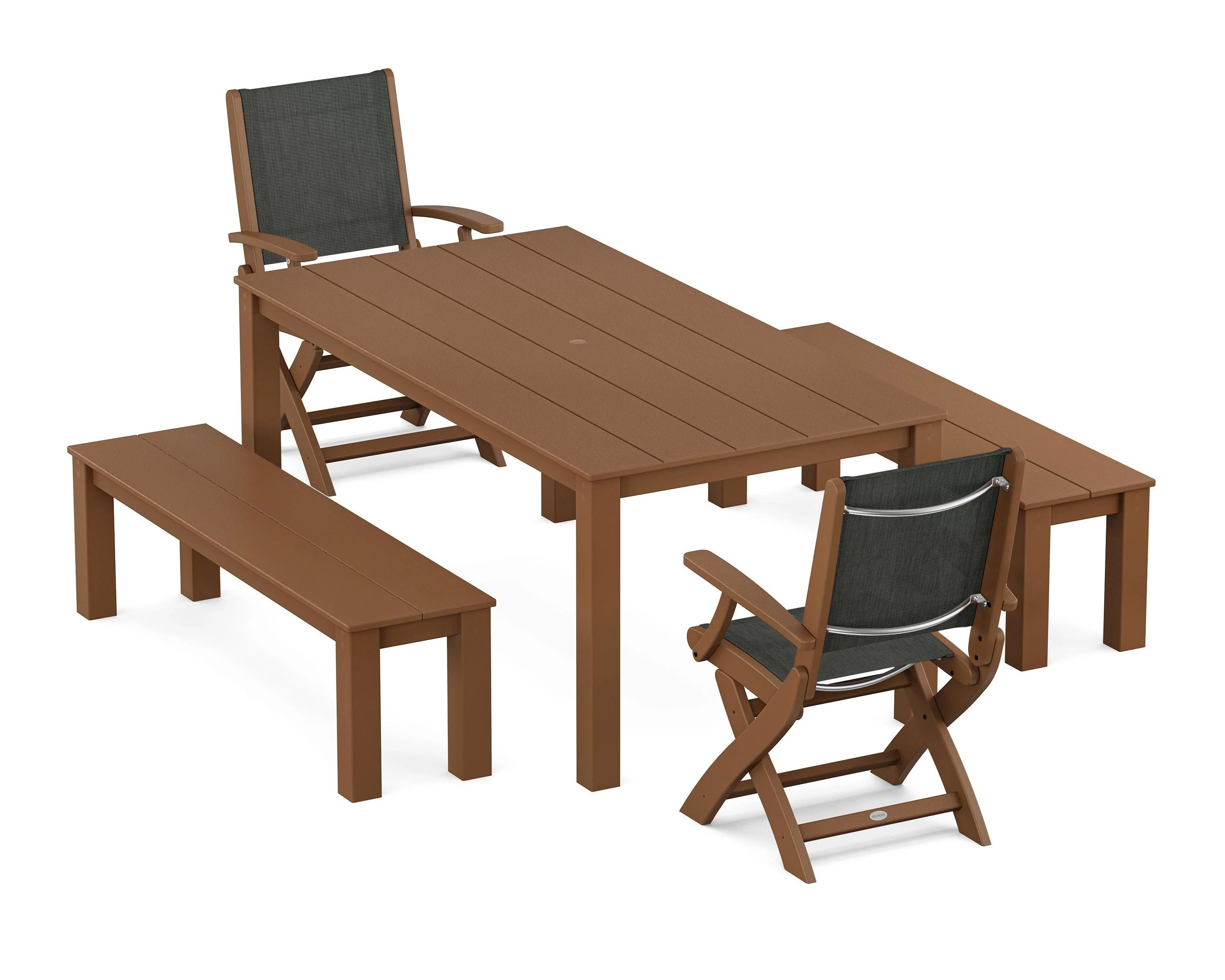Coastal Folding Chair 5-Piece Parsons Dining Set with Benches - Image 23