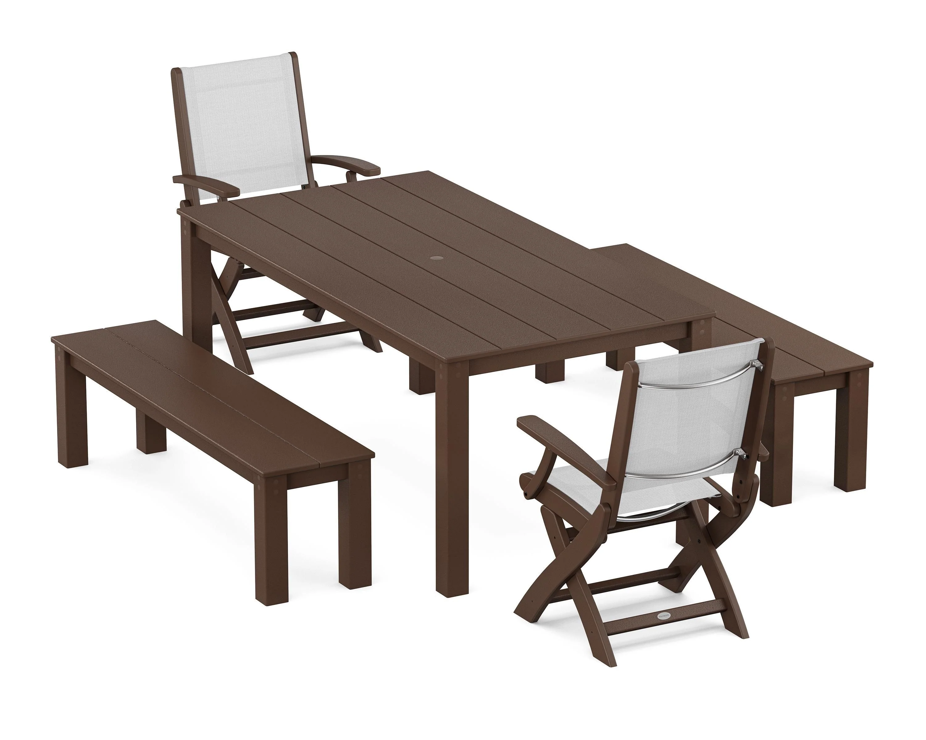 Coastal Folding Chair 5-Piece Parsons Dining Set with Benches - Image 25