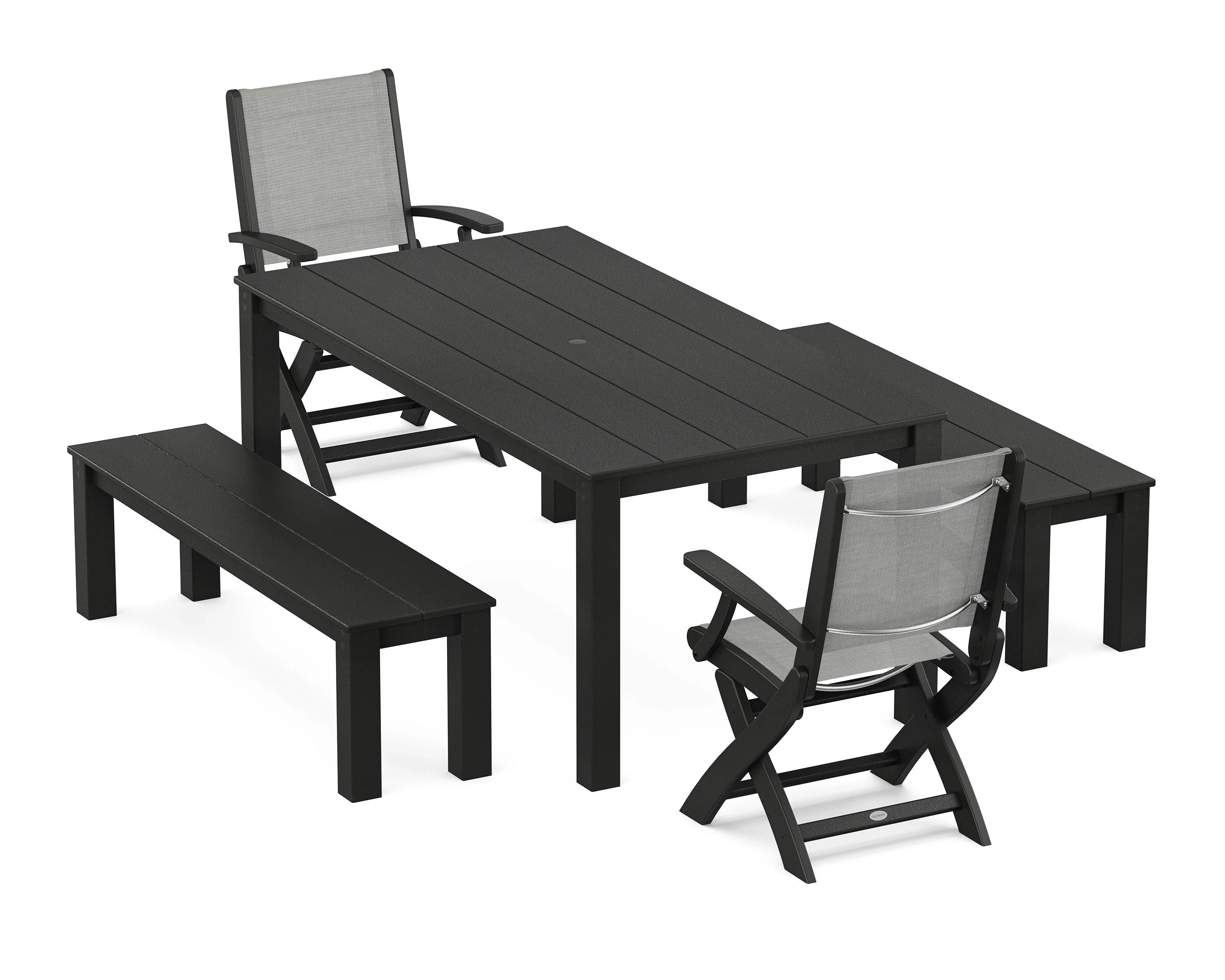 Coastal Folding Chair 5-Piece Parsons Dining Set with Benches - Image 26