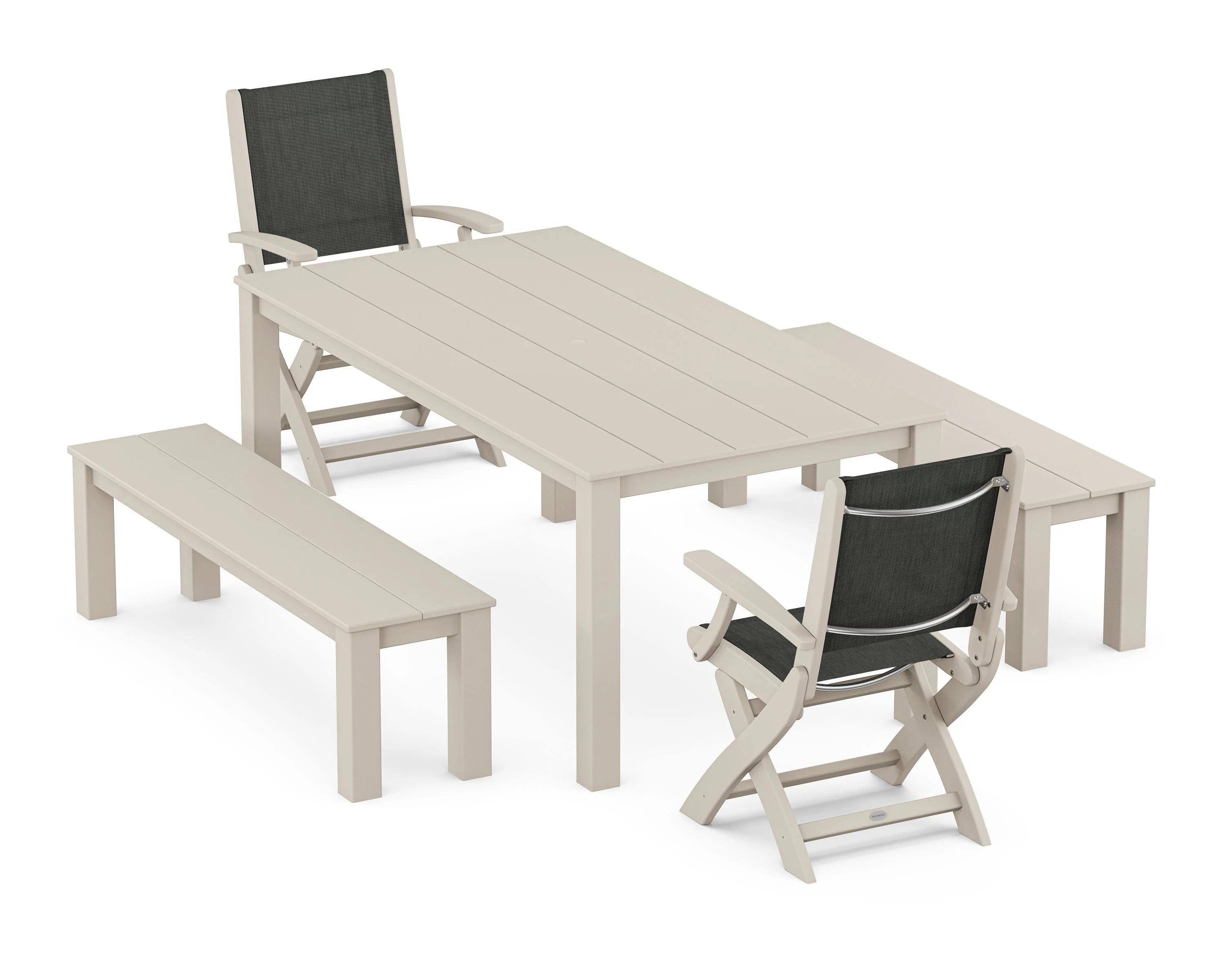 Coastal Folding Chair 5-Piece Parsons Dining Set with Benches - Image 27