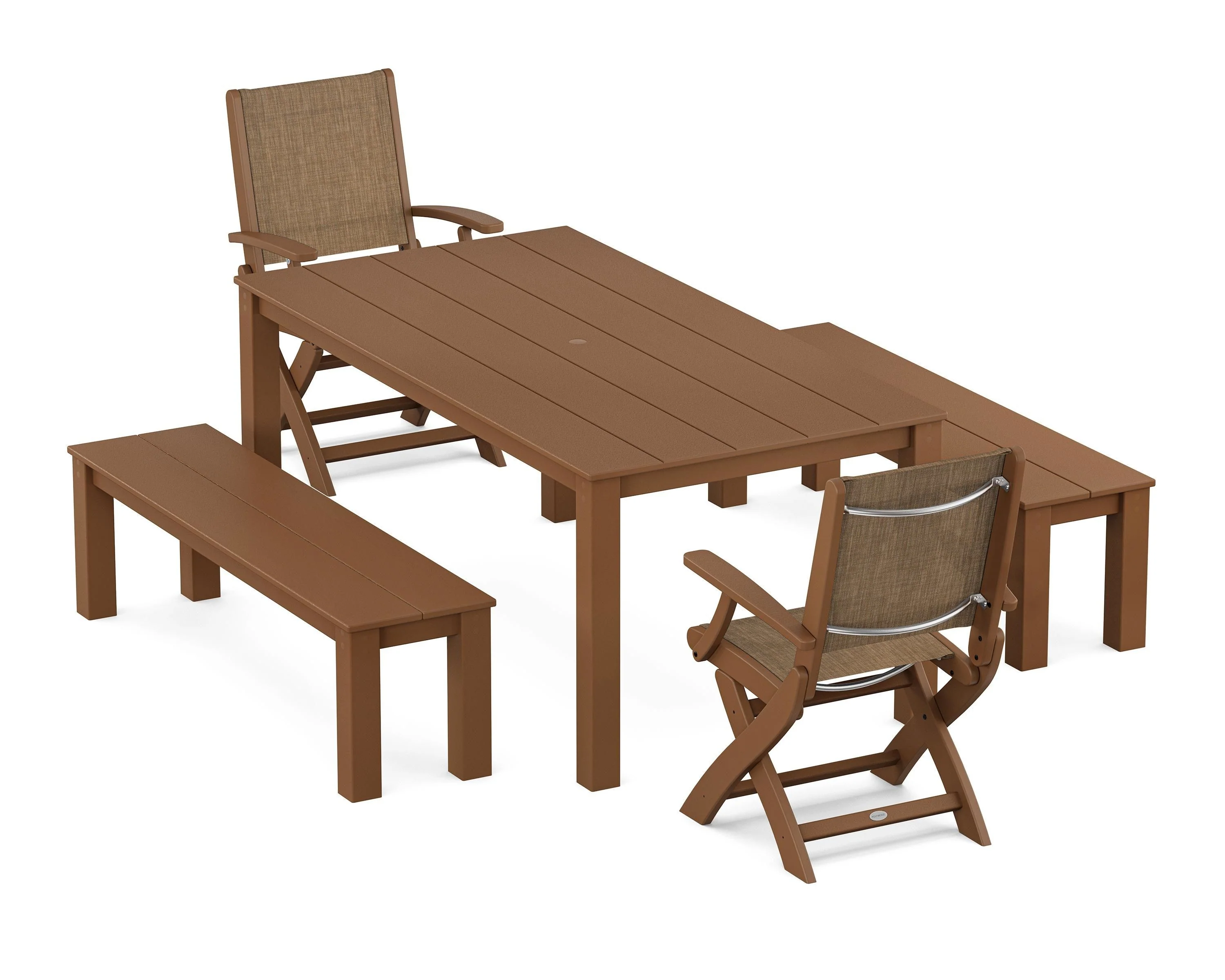 Coastal Folding Chair 5-Piece Parsons Dining Set with Benches - Image 28