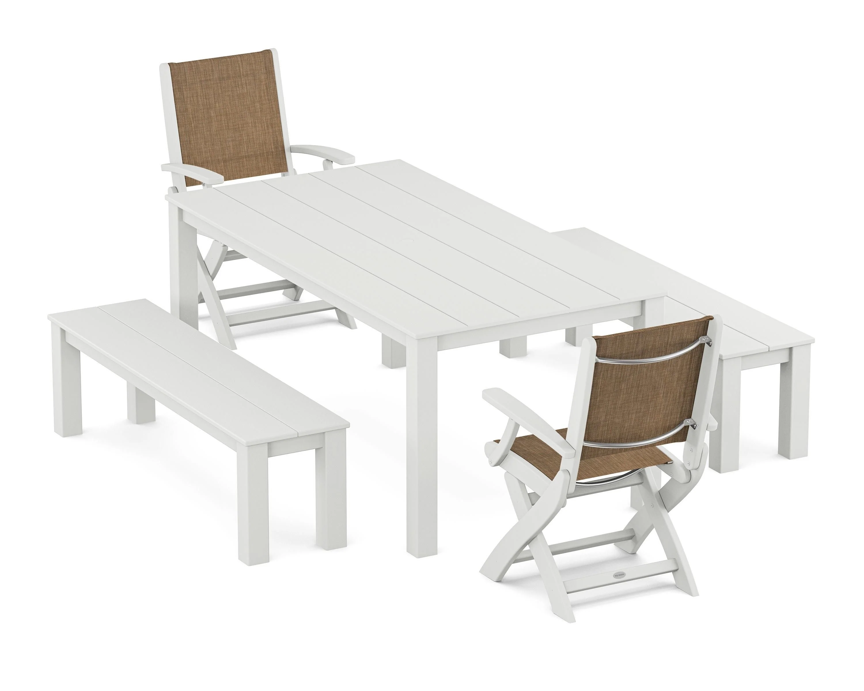 Coastal Folding Chair 5-Piece Parsons Dining Set with Benches - Image 29