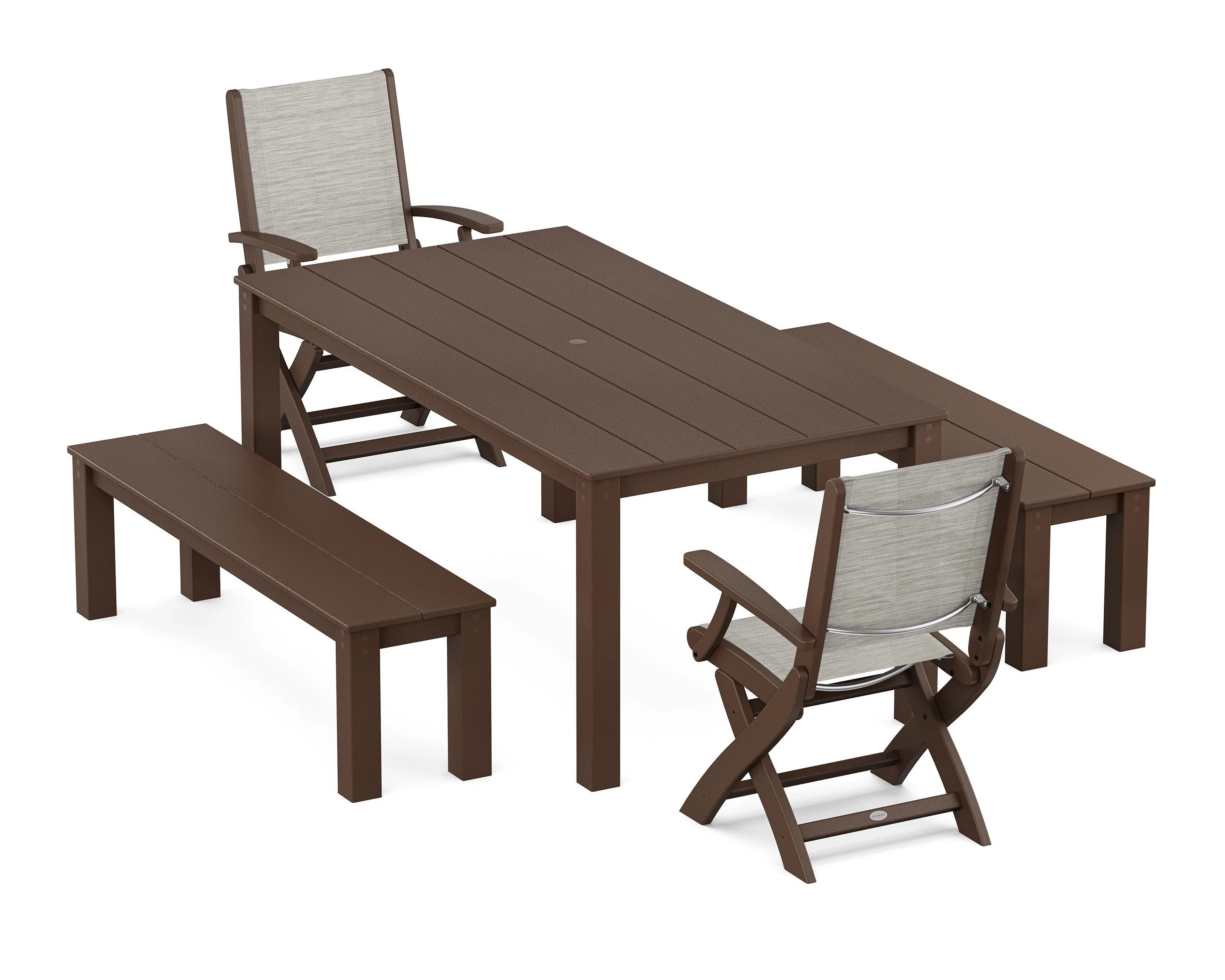 Coastal Folding Chair 5-Piece Parsons Dining Set with Benches - Image 30