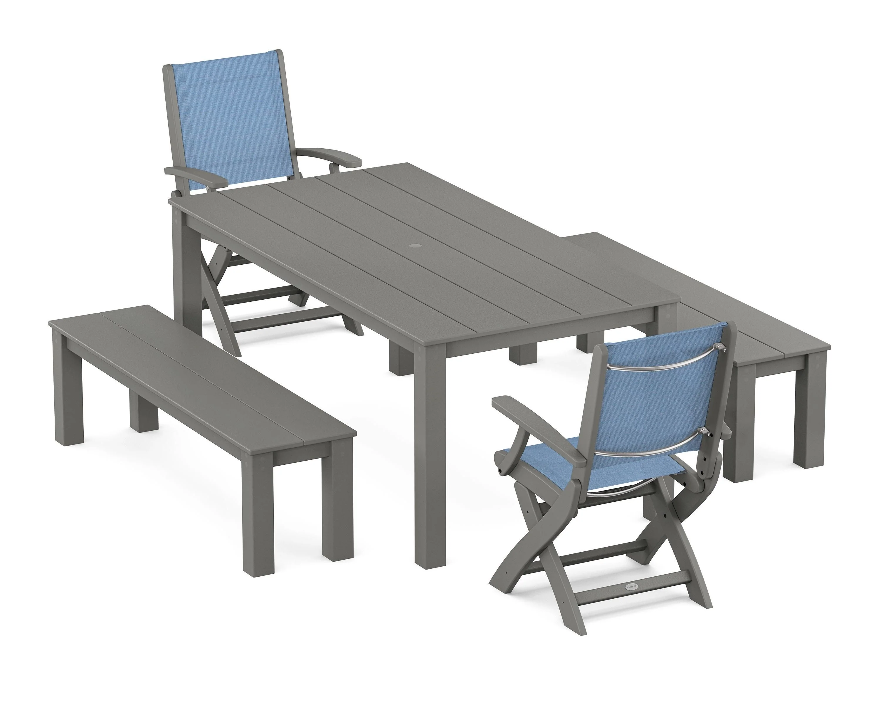 Coastal Folding Chair 5-Piece Parsons Dining Set with Benches - Image 31
