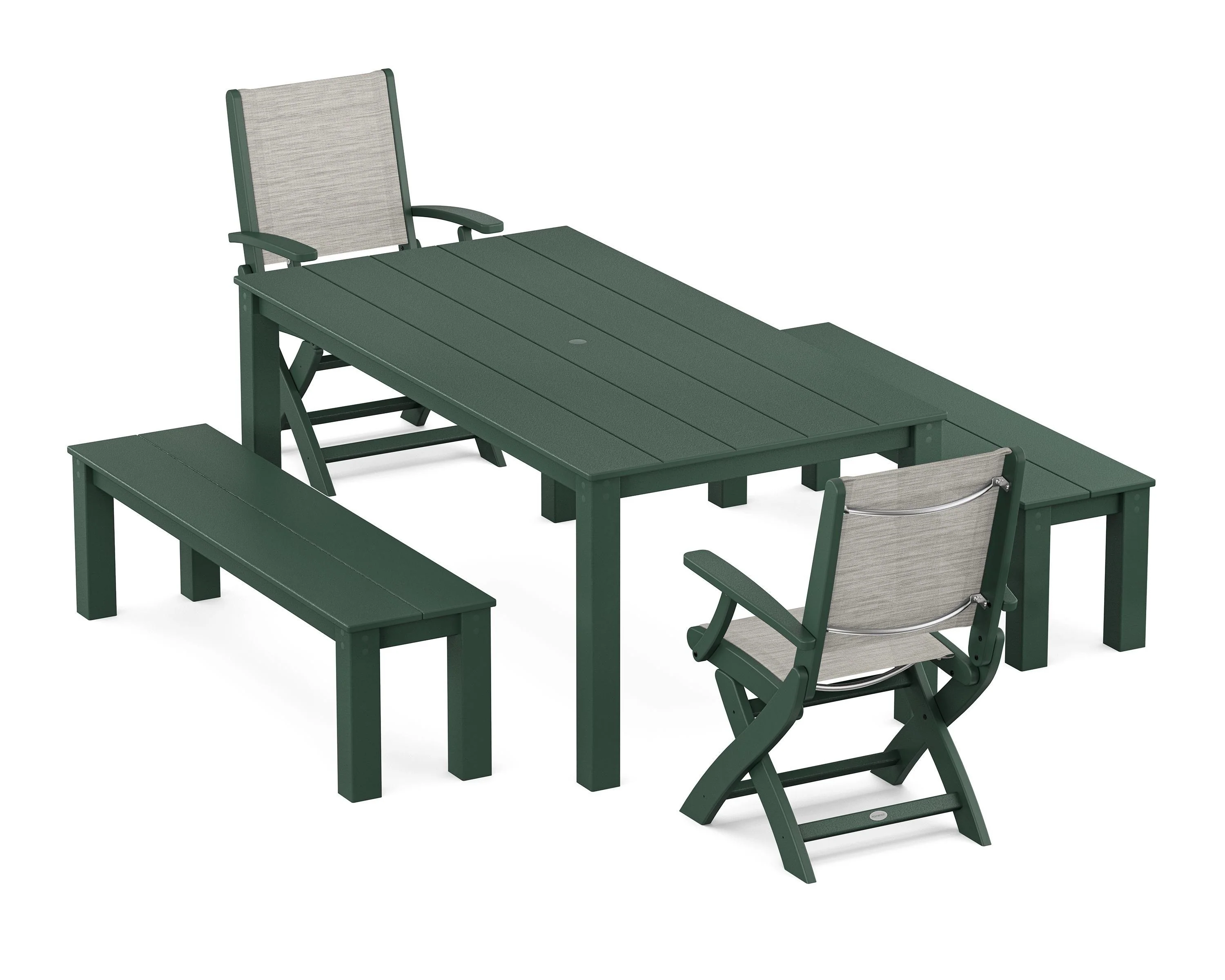 Coastal Folding Chair 5-Piece Parsons Dining Set with Benches - Image 32