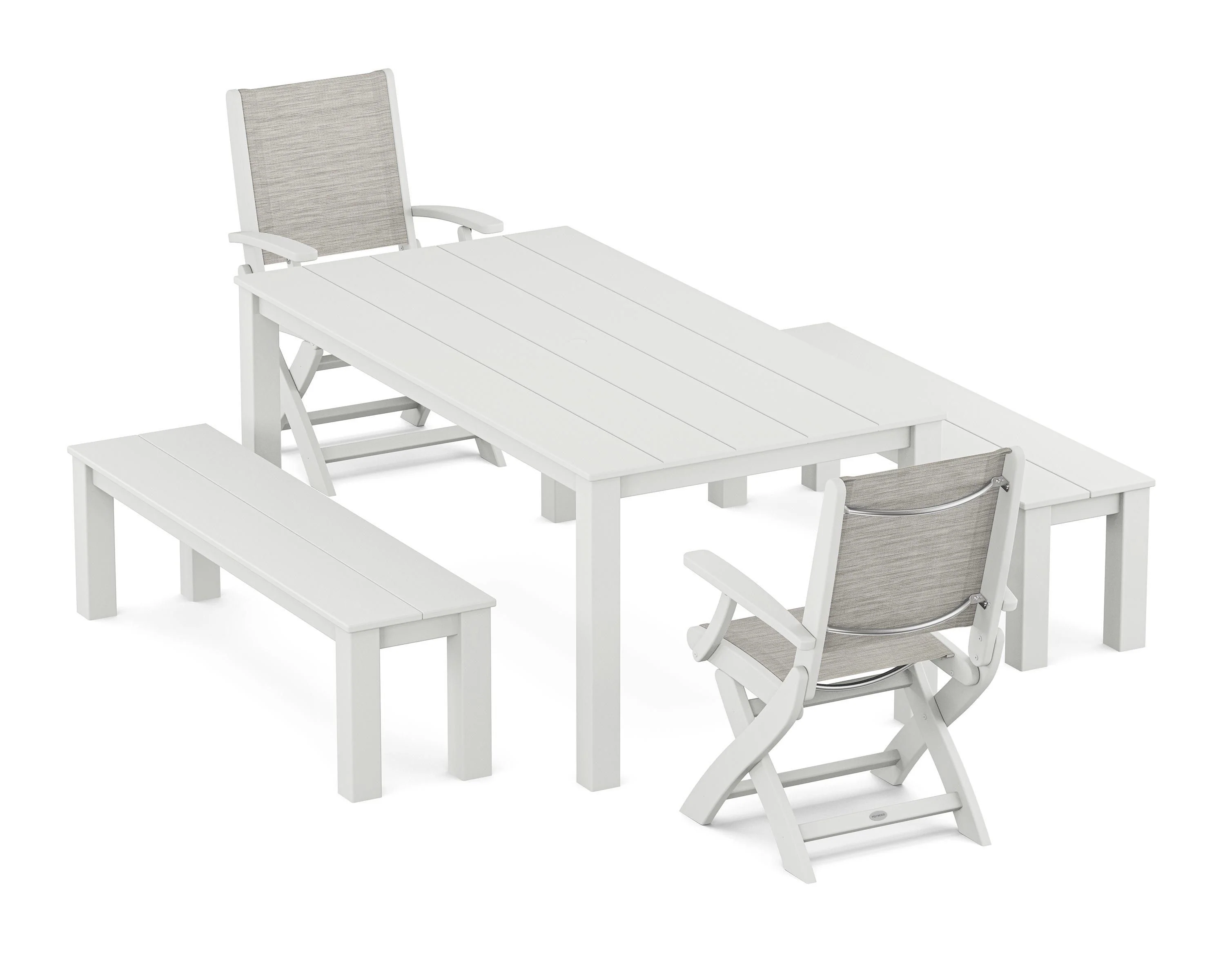 Coastal Folding Chair 5-Piece Parsons Dining Set with Benches - Image 33