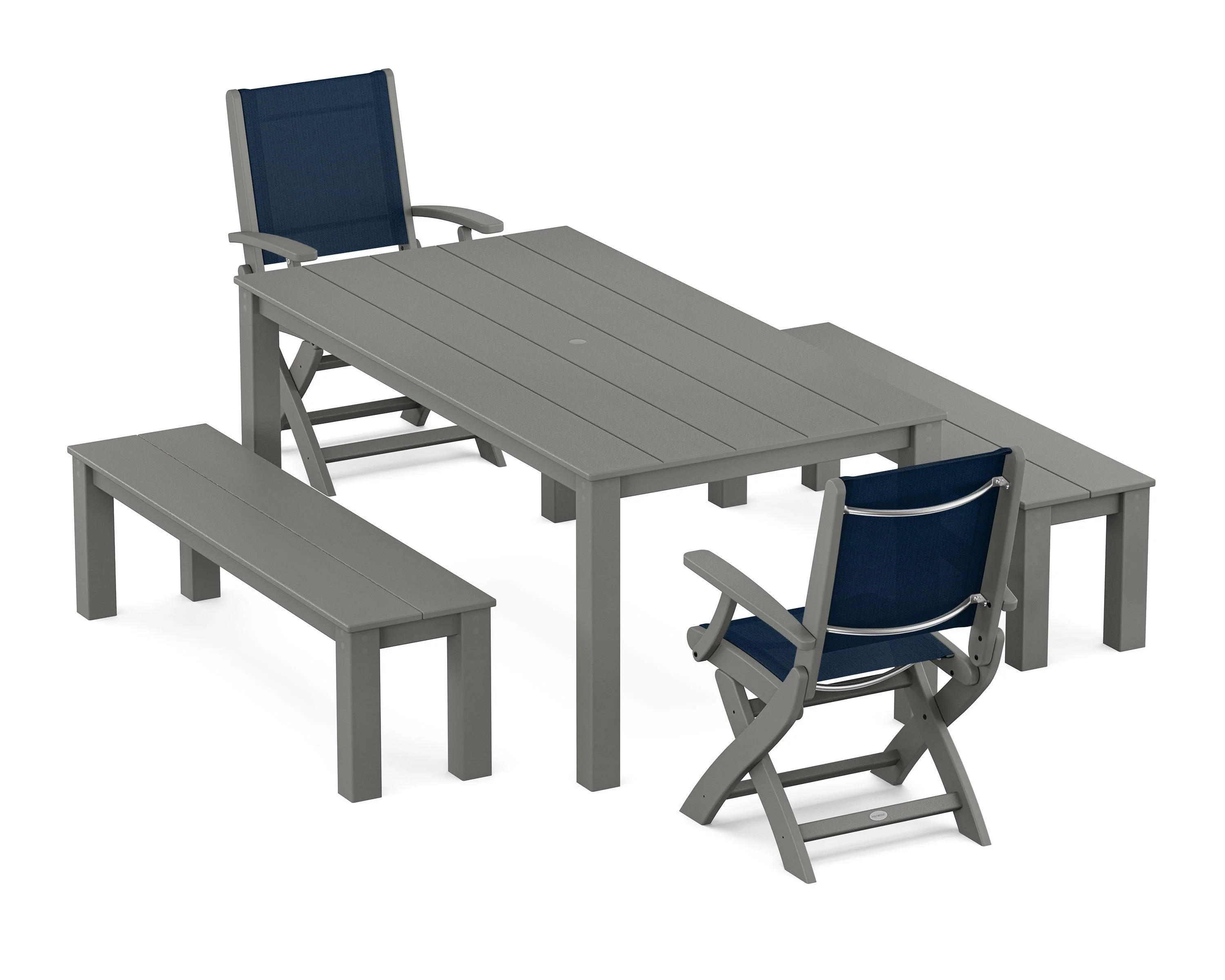 Coastal Folding Chair 5-Piece Parsons Dining Set with Benches - Image 34