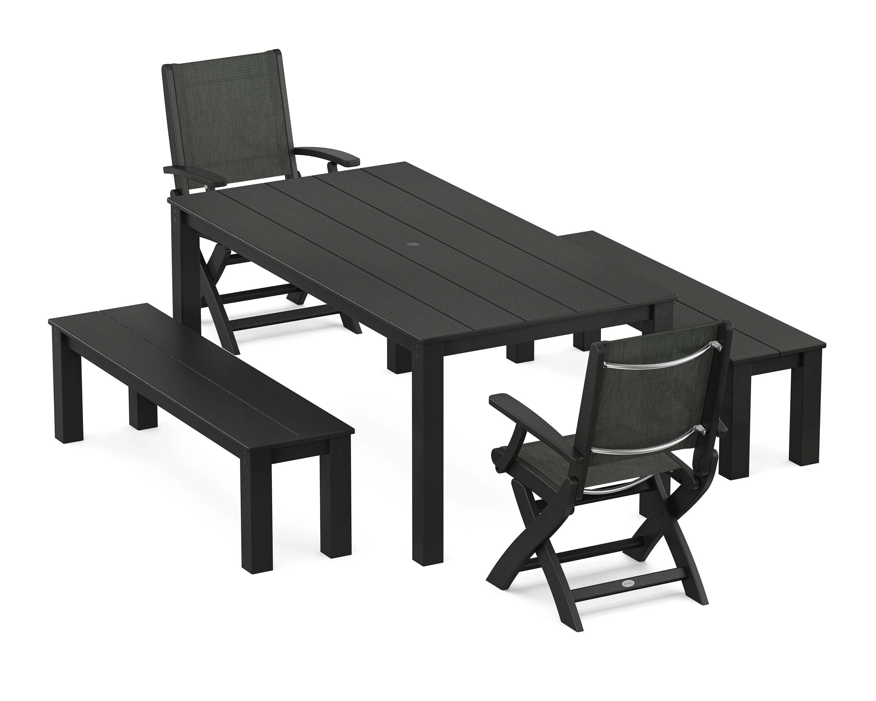 Coastal Folding Chair 5-Piece Parsons Dining Set with Benches - Image 35
