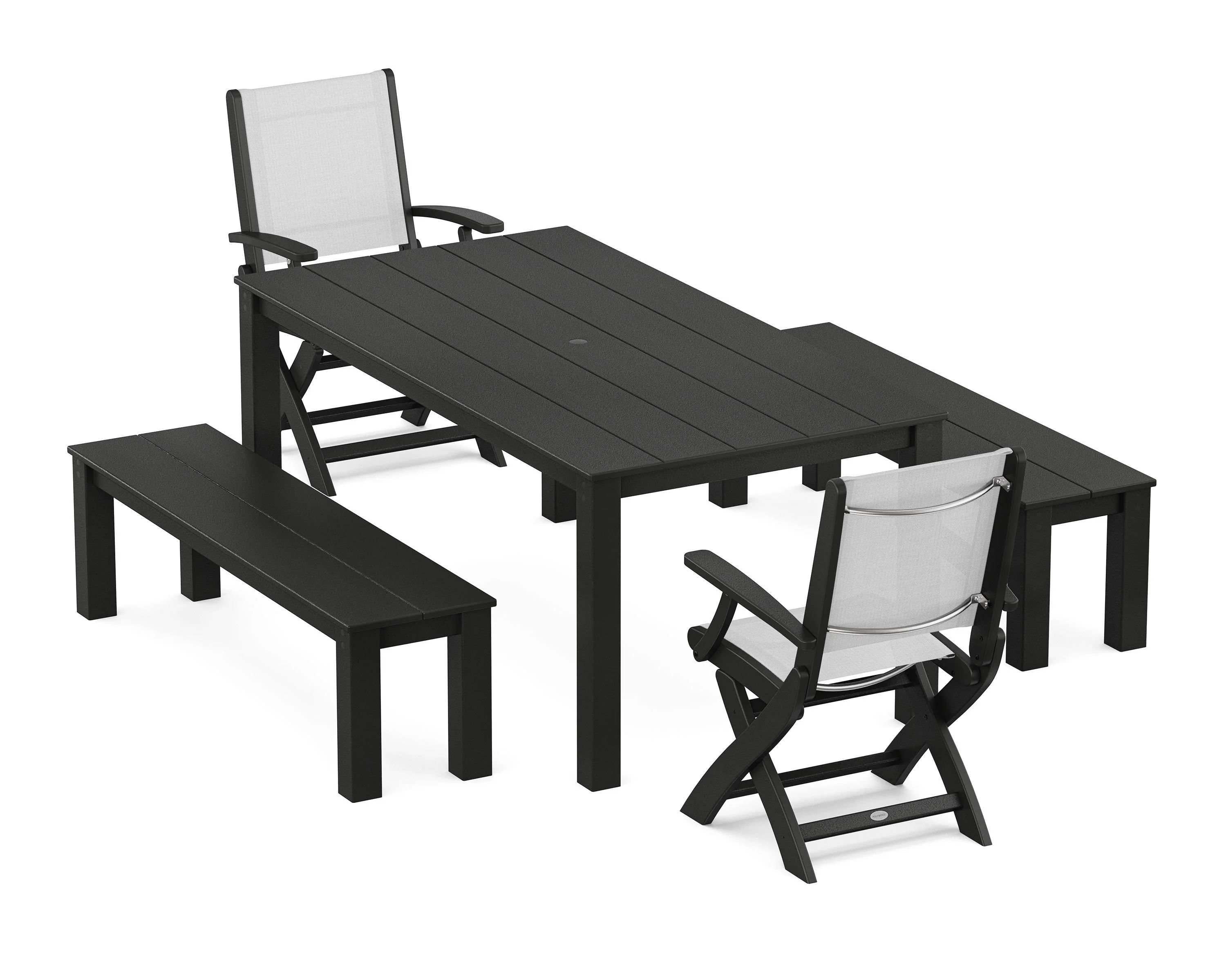 Coastal Folding Chair 5-Piece Parsons Dining Set with Benches - Image 36