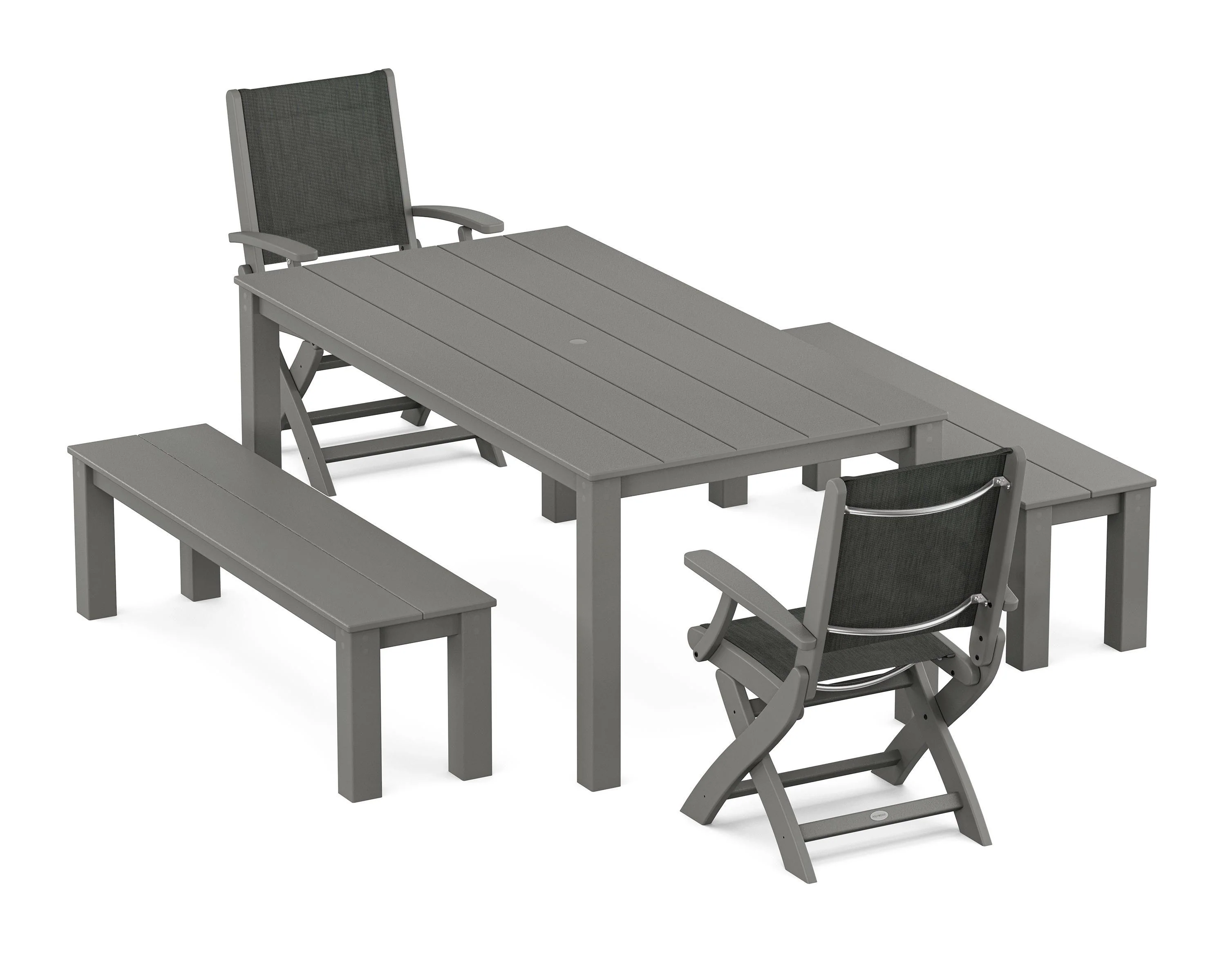 Coastal Folding Chair 5-Piece Parsons Dining Set with Benches - Image 38