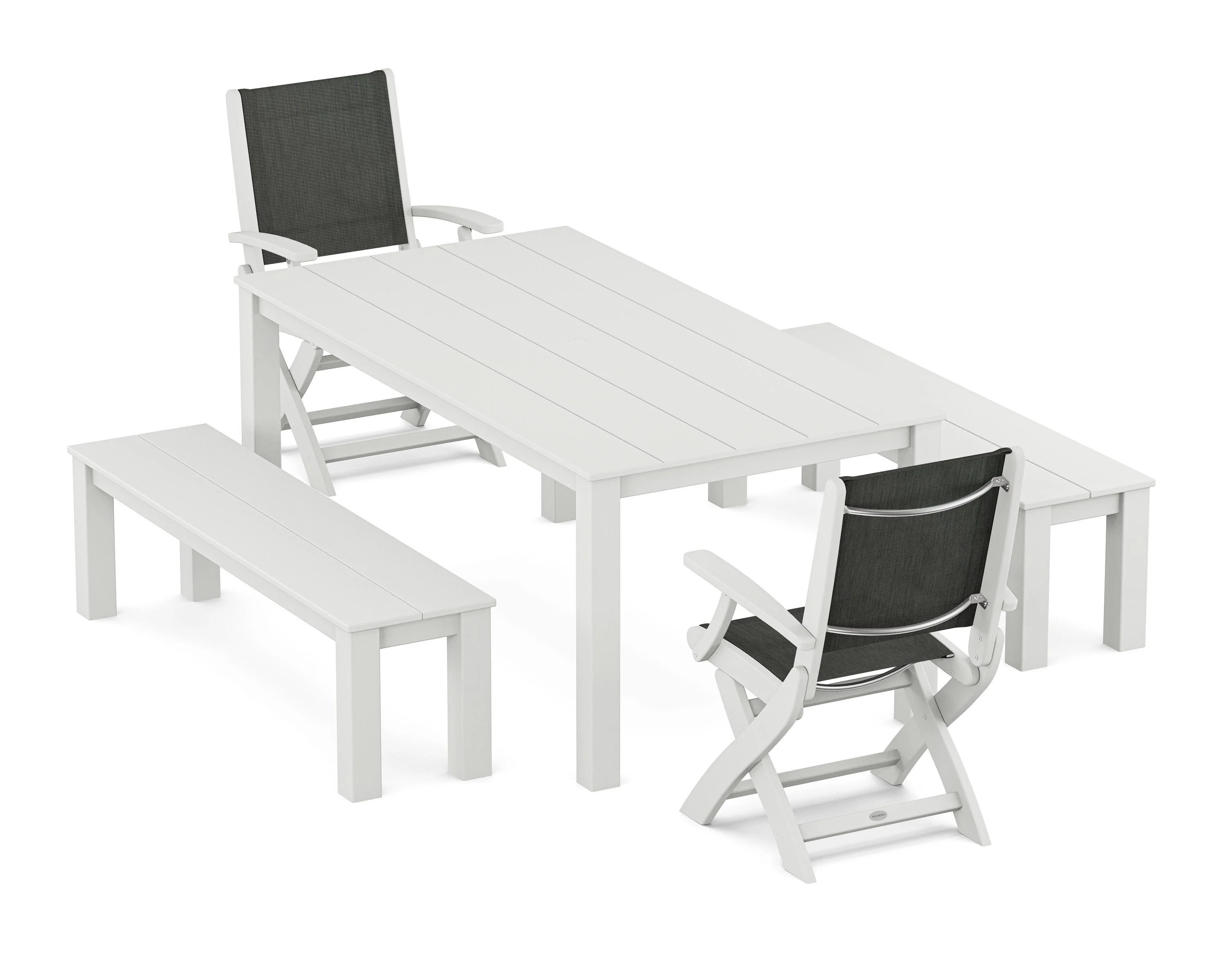 Coastal Folding Chair 5-Piece Parsons Dining Set with Benches - Image 39