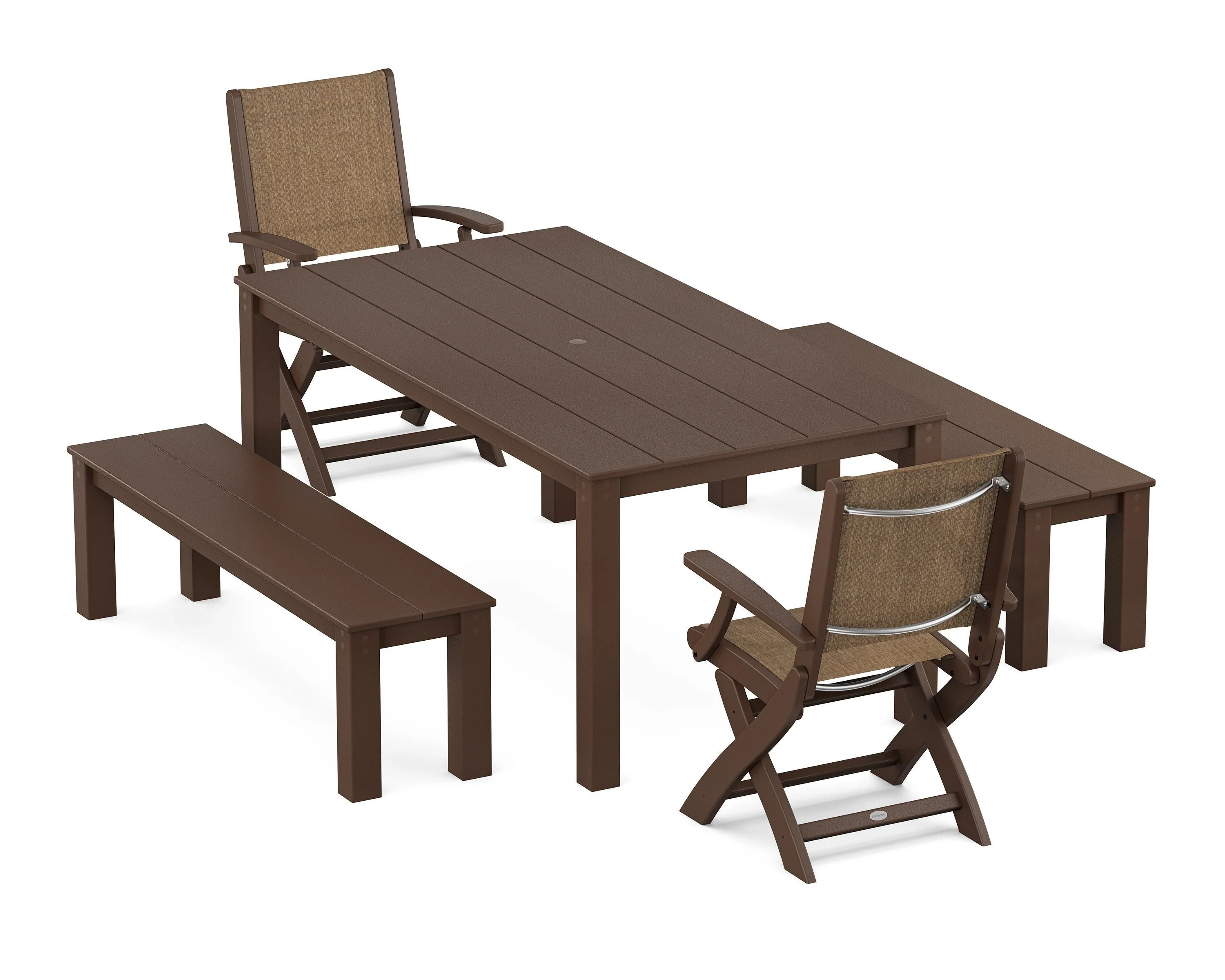 Coastal Folding Chair 5-Piece Parsons Dining Set with Benches - Image 4