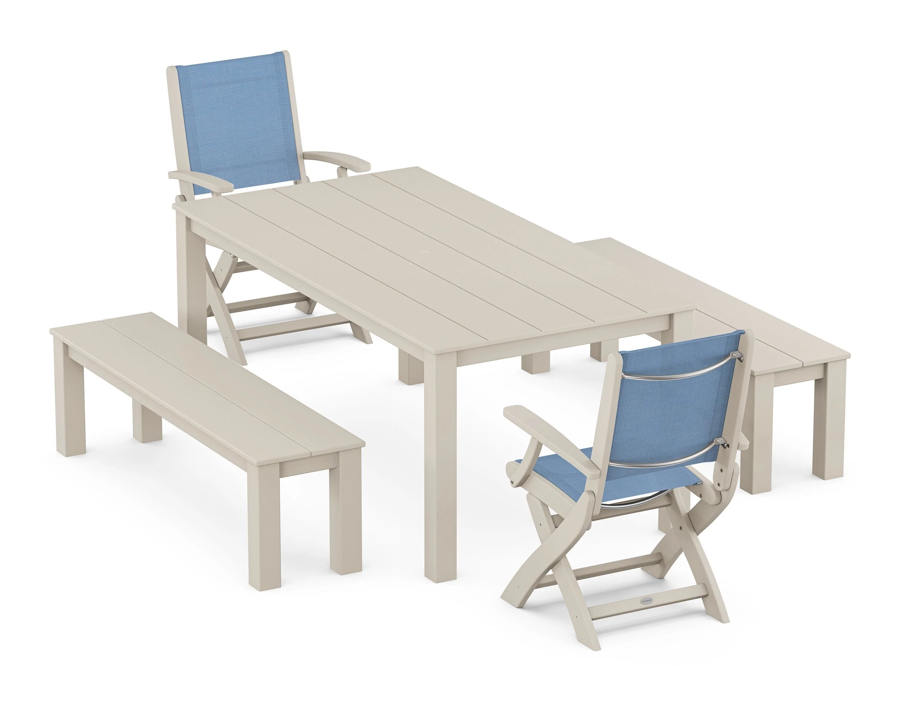 Coastal Folding Chair 5-Piece Parsons Dining Set with Benches - Image 40