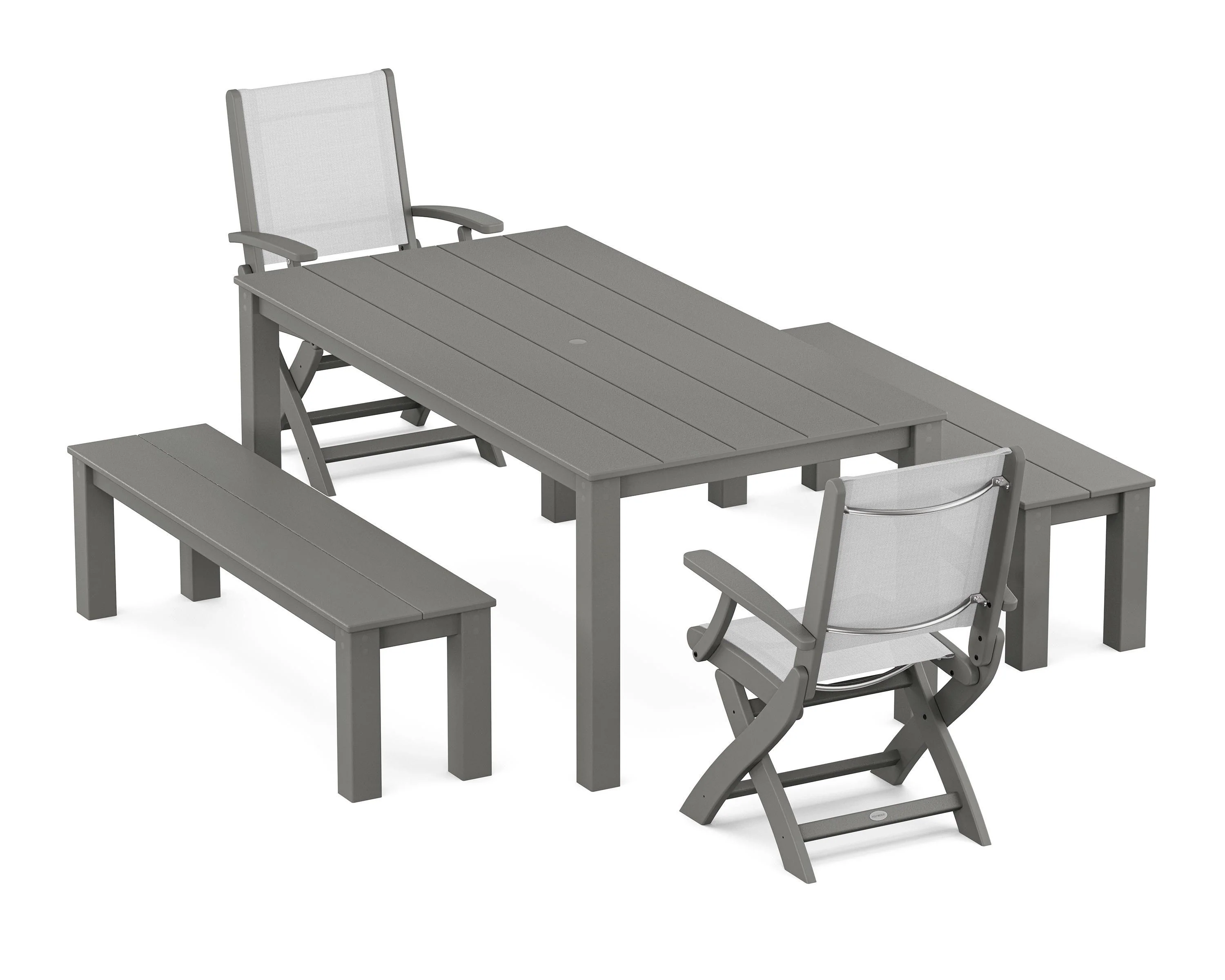 Coastal Folding Chair 5-Piece Parsons Dining Set with Benches - Image 41