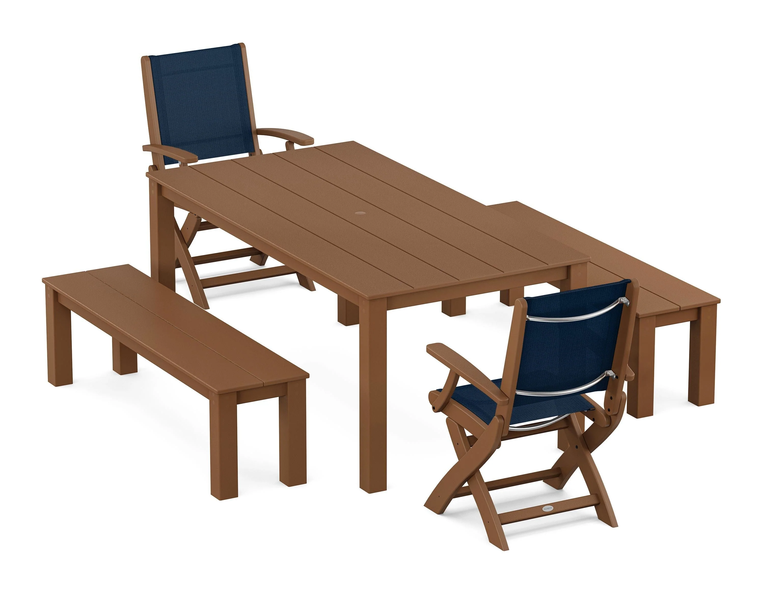 Coastal Folding Chair 5-Piece Parsons Dining Set with Benches - Image 42