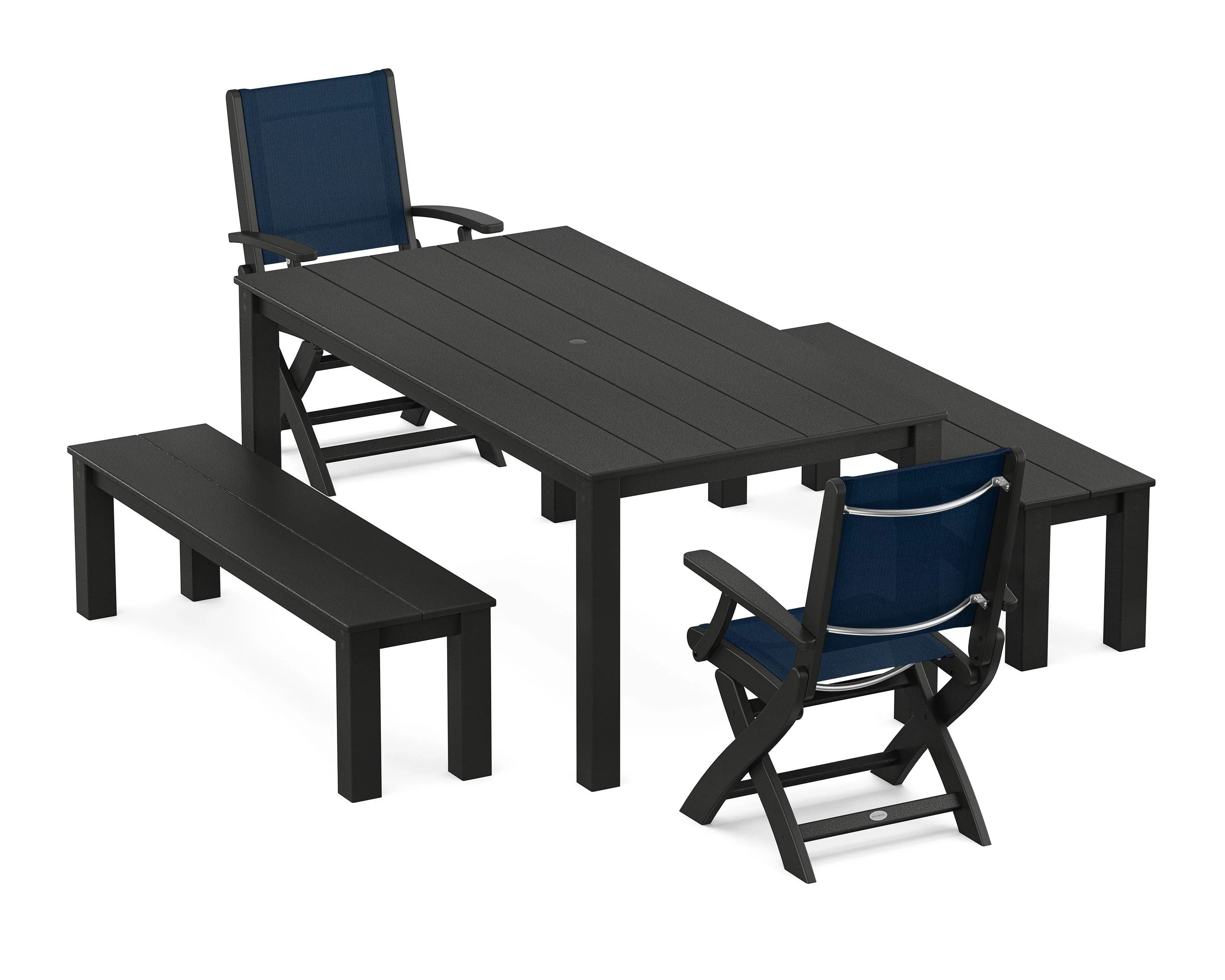 Coastal Folding Chair 5-Piece Parsons Dining Set with Benches - Image 43