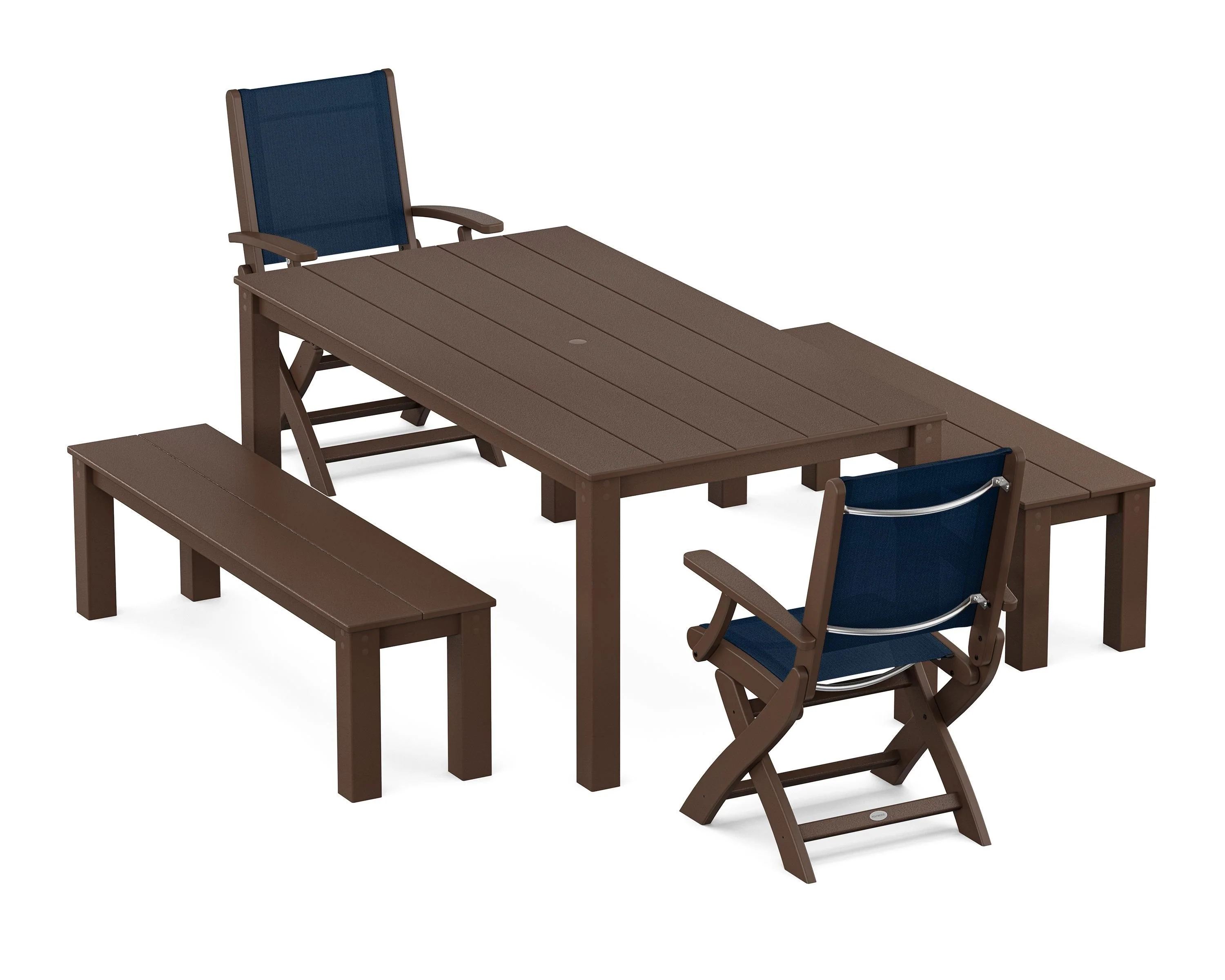 Coastal Folding Chair 5-Piece Parsons Dining Set with Benches - Image 44