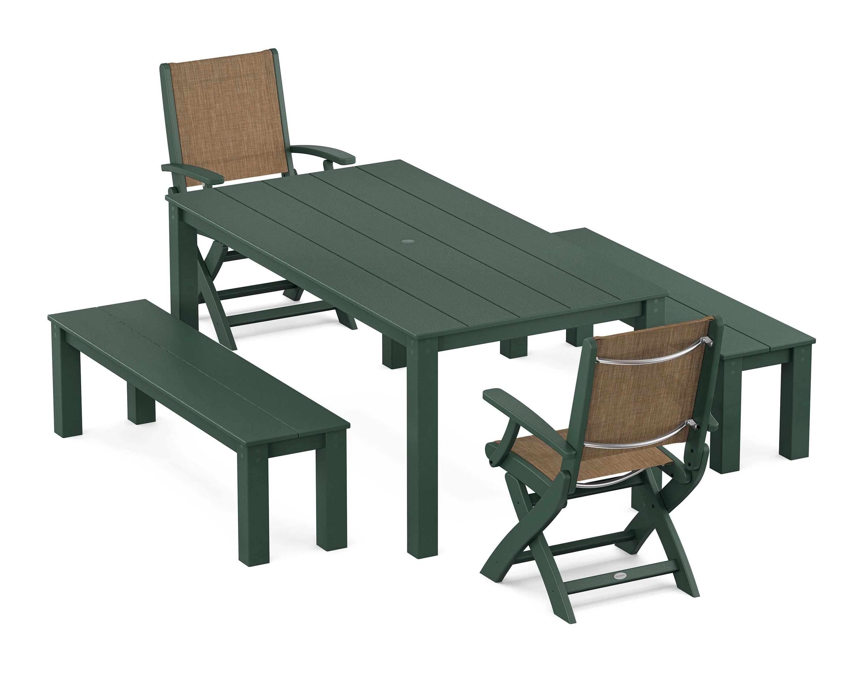 Coastal Folding Chair 5-Piece Parsons Dining Set with Benches - Image 45