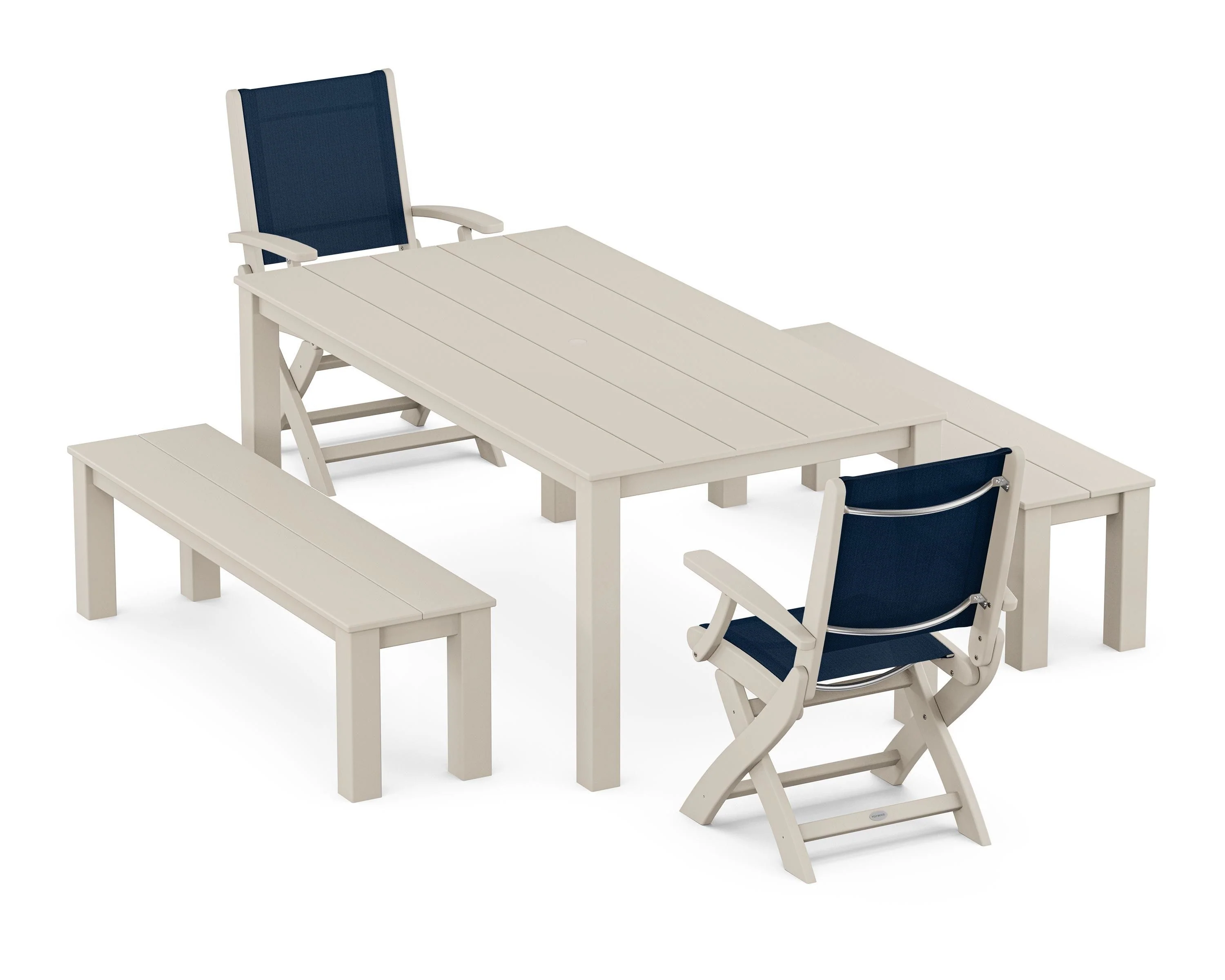 Coastal Folding Chair 5-Piece Parsons Dining Set with Benches - Image 46