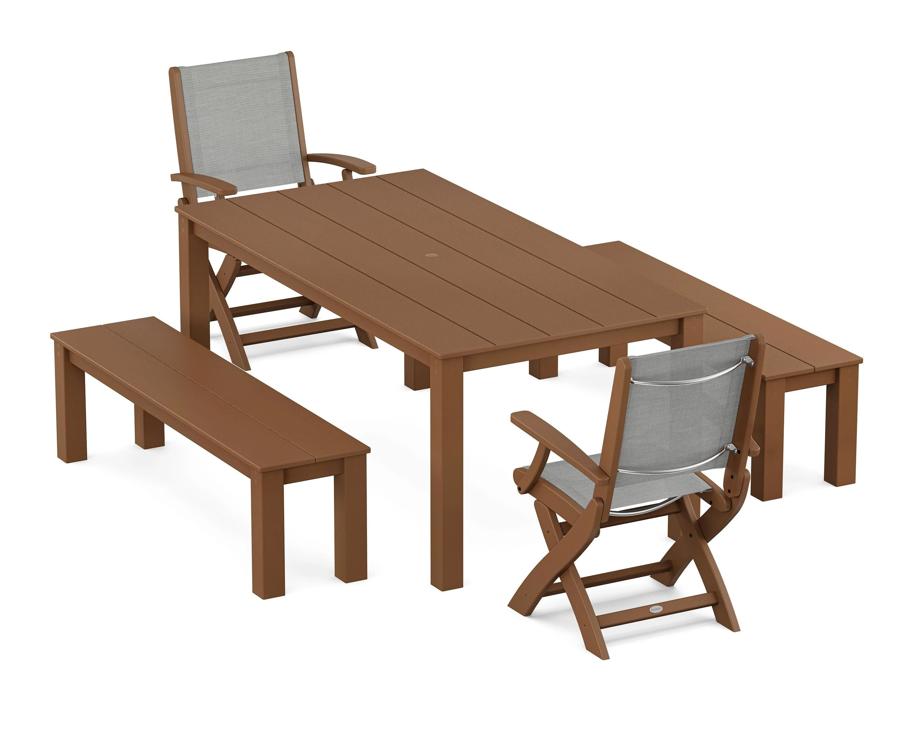 Coastal Folding Chair 5-Piece Parsons Dining Set with Benches - Image 47