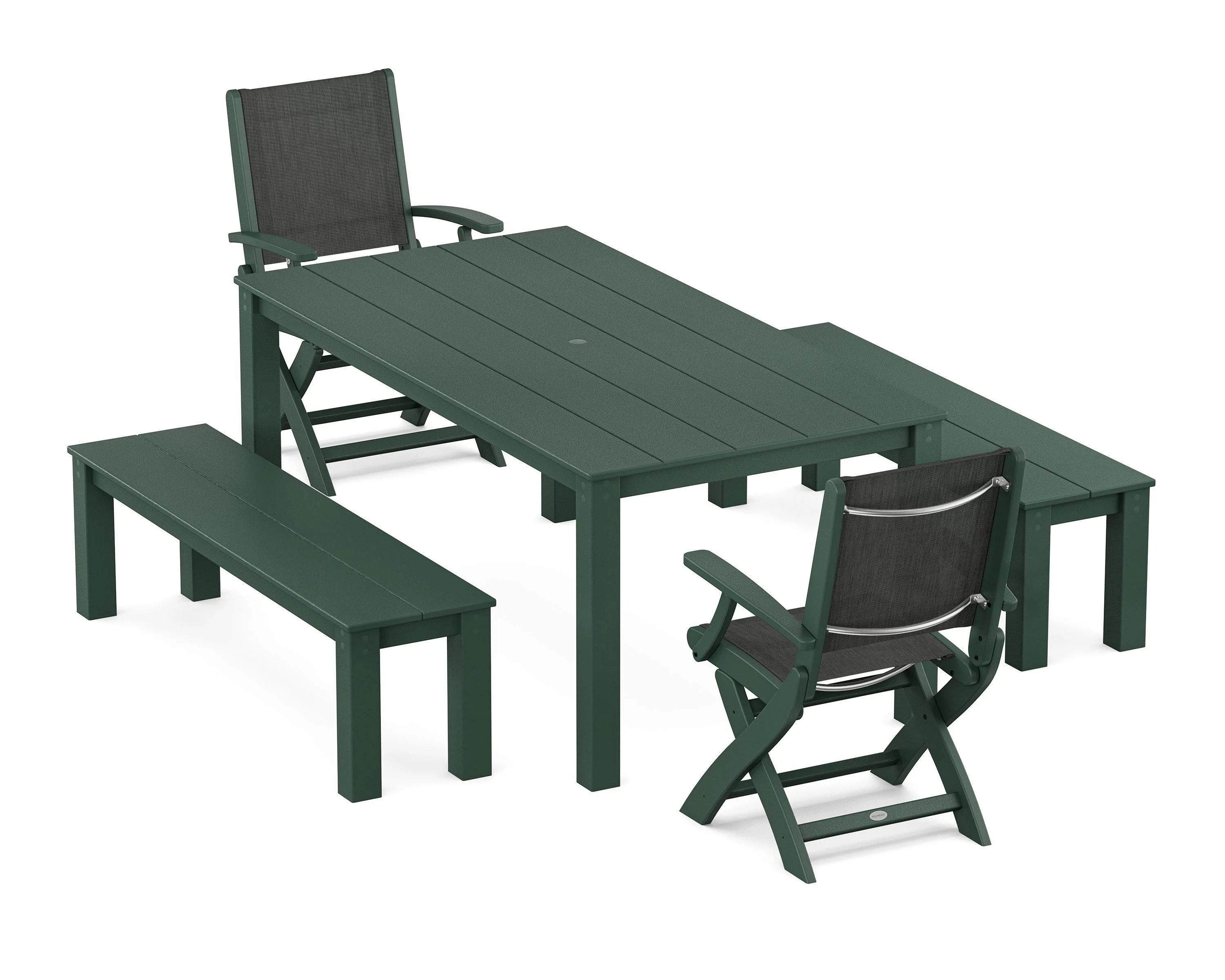 Coastal Folding Chair 5-Piece Parsons Dining Set with Benches - Image 48