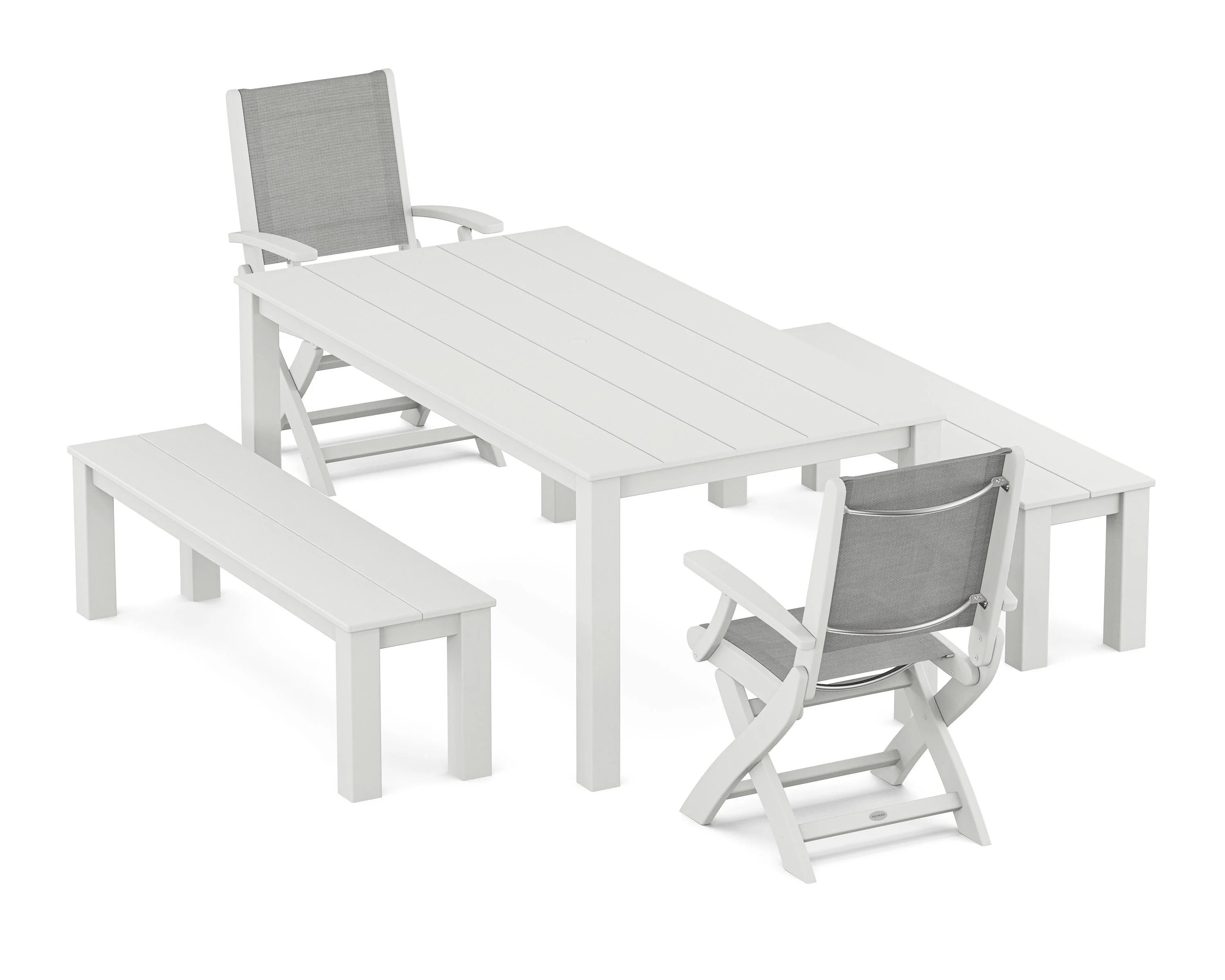 Coastal Folding Chair 5-Piece Parsons Dining Set with Benches - Image 49