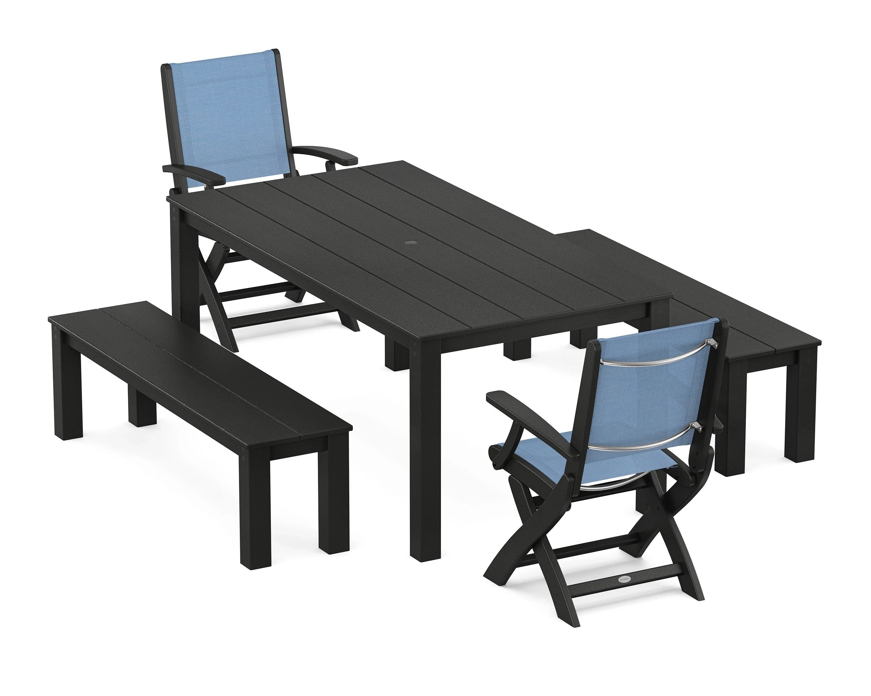Coastal Folding Chair 5-Piece Parsons Dining Set with Benches - Image 5