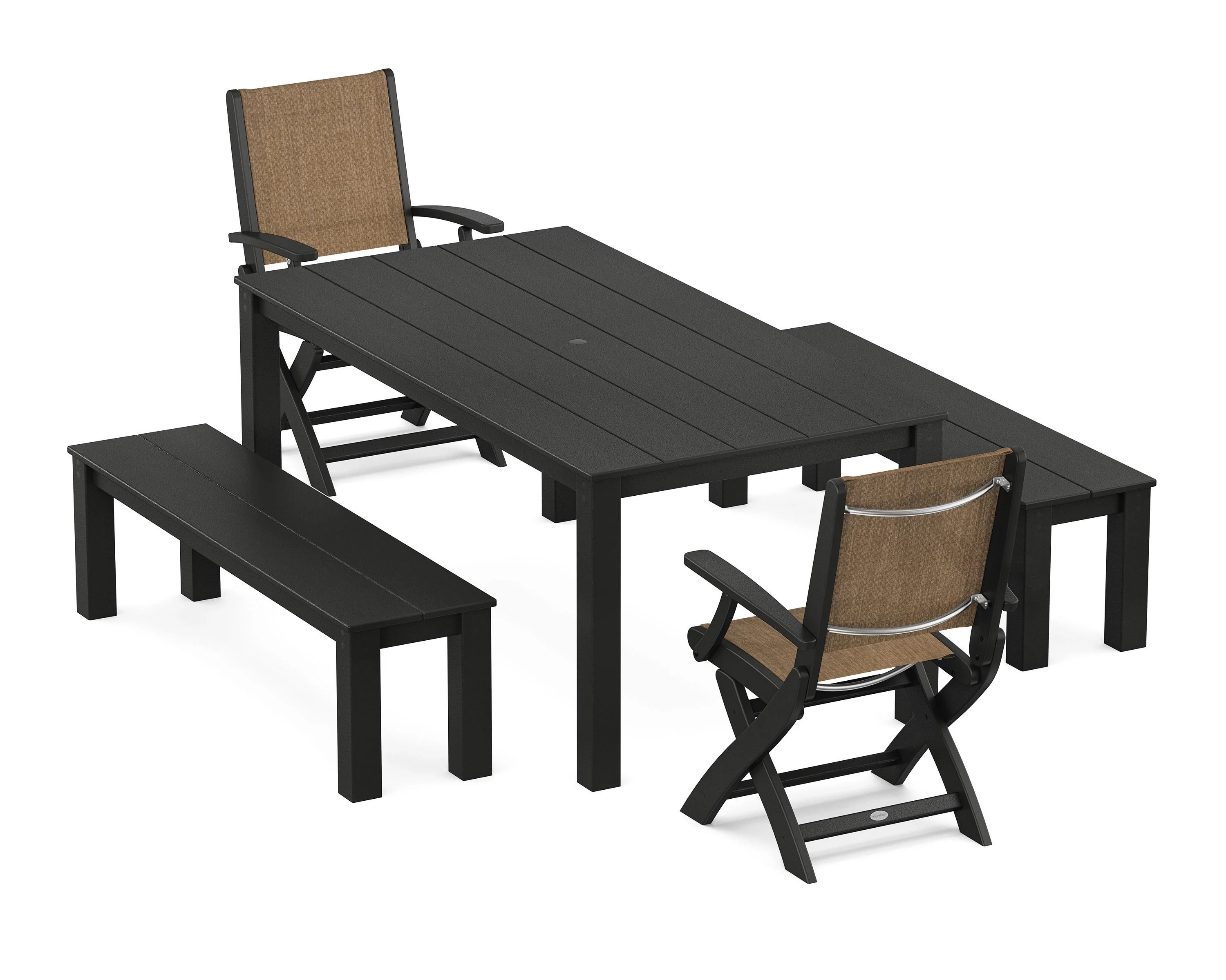 Coastal Folding Chair 5-Piece Parsons Dining Set with Benches - Image 50