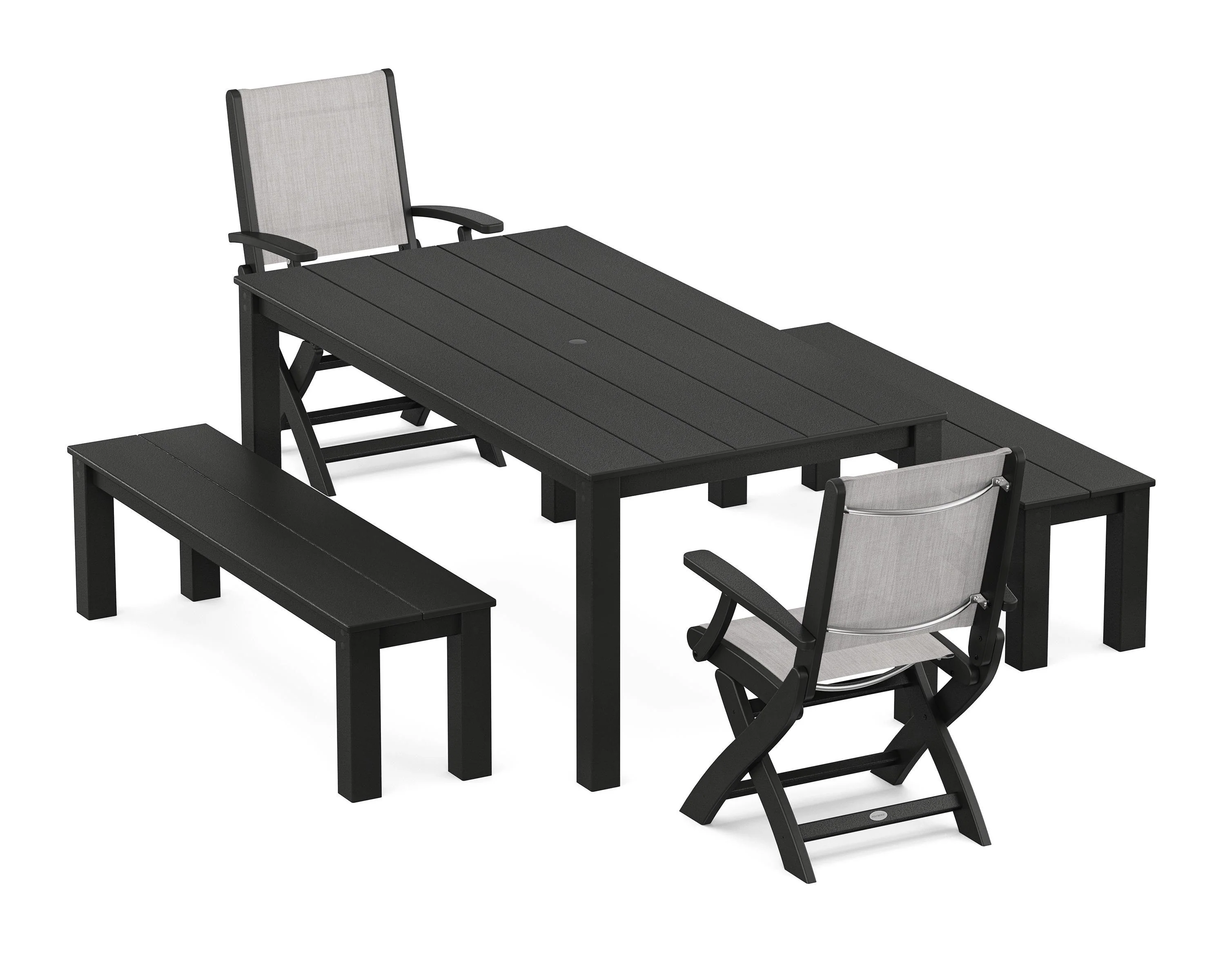 Coastal Folding Chair 5-Piece Parsons Dining Set with Benches - Image 52